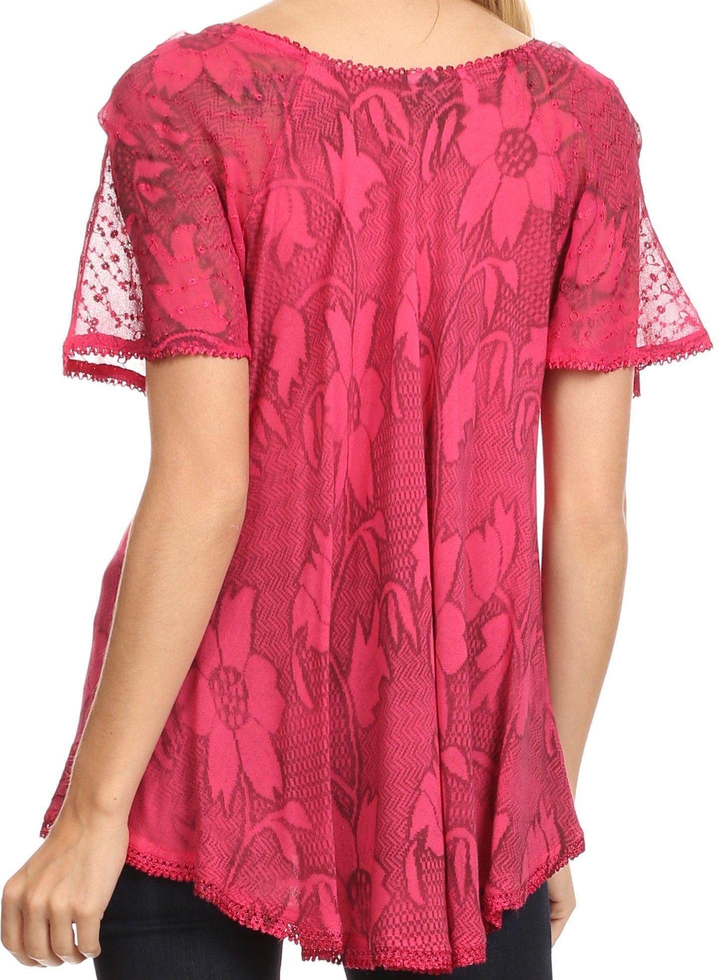 Sakkas Maliky Wide Corset Neck Floral Embroidered Cap Sleeve Blouse Top Shirt - Concordia Style Boutique