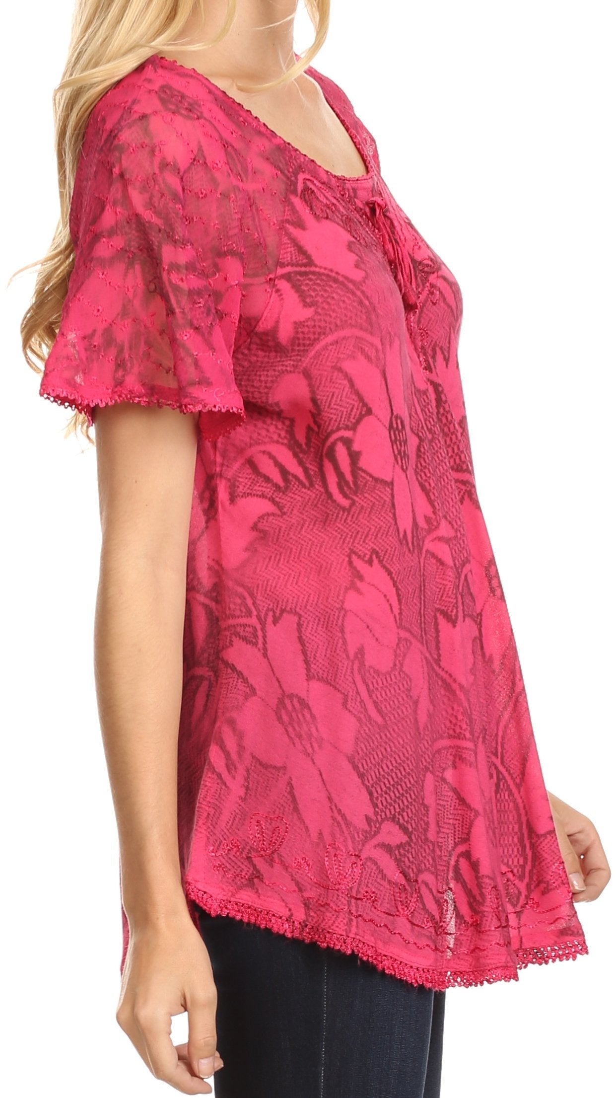 Sakkas Maliky Wide Corset Neck Floral Embroidered Cap Sleeve Blouse Top Shirt - Concordia Style Boutique