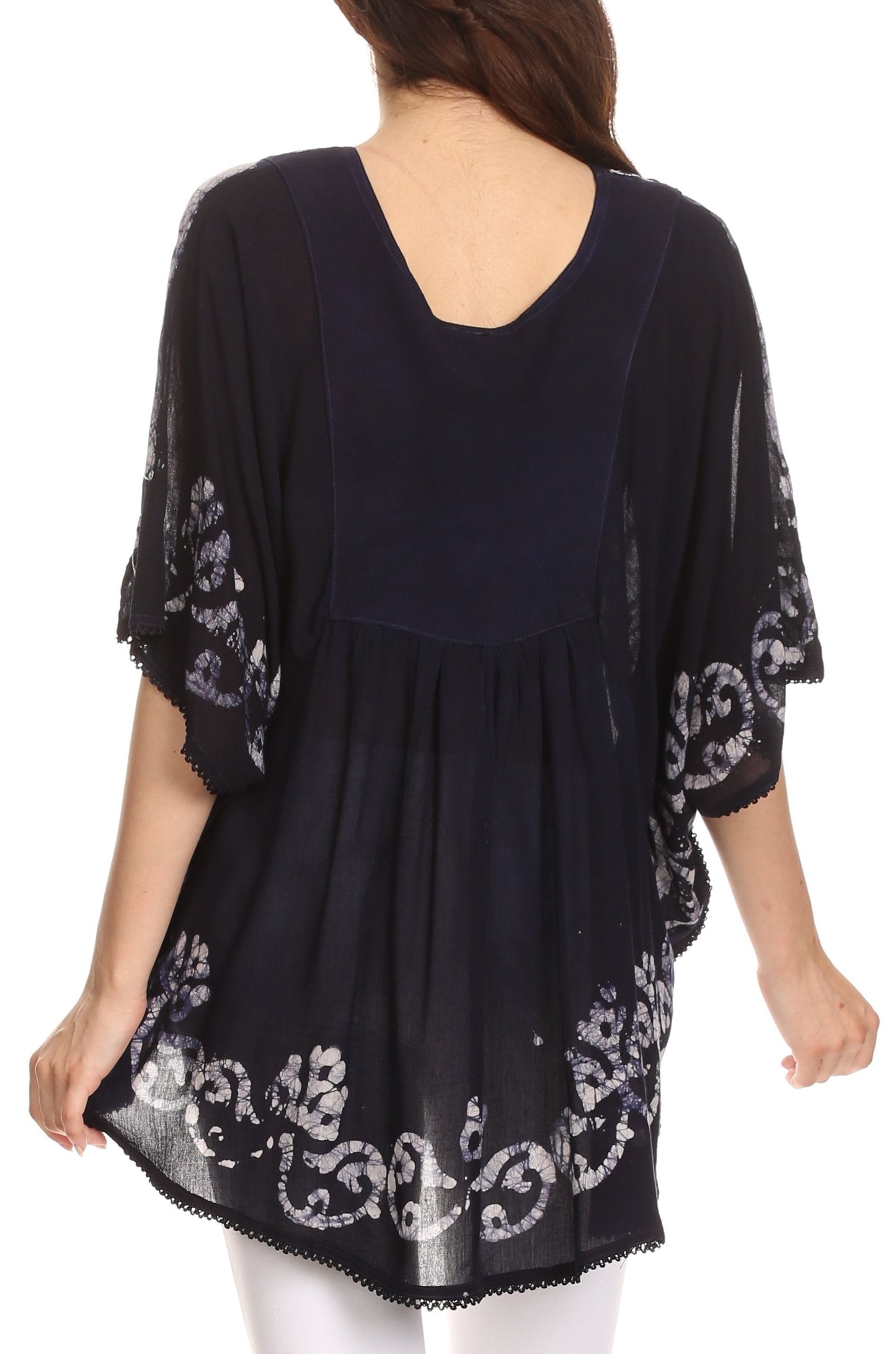 Sakkas Lynda Two Tone Batik Embroidered Palm Tree Peasant Top / Poncho - Concordia Style Boutique