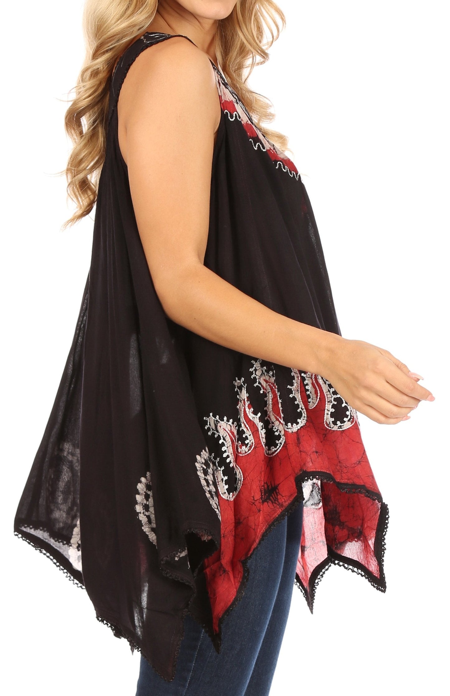 Sakkas Gaia V-neck Sleeveless Tank Top with Embroidery and Handkerchief Hem - Concordia Style Boutique