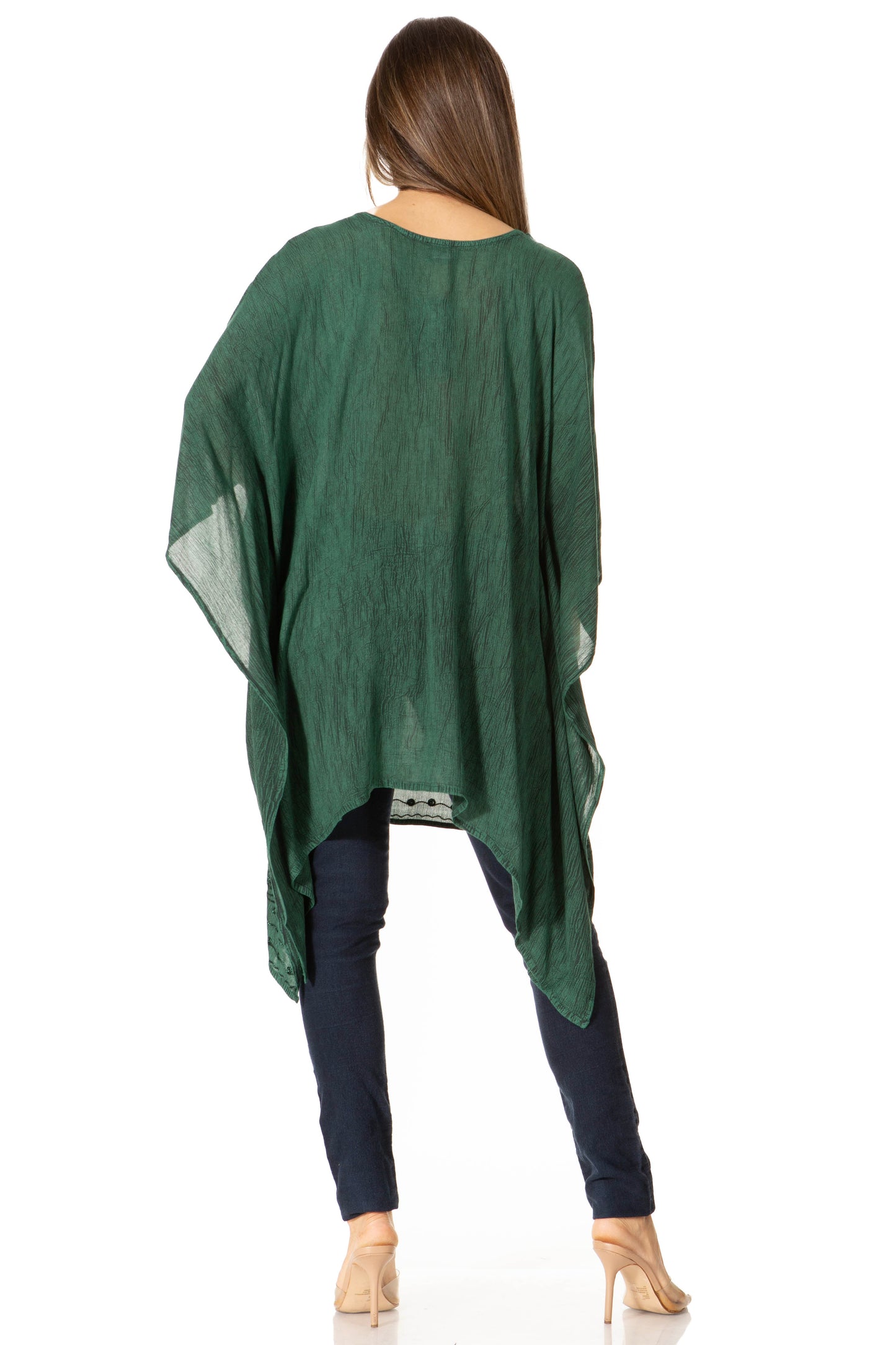 Sakkas Regina Women's Lightweight Stonewashed Poncho Top Blouse Caftan Cover up - Concordia Style Boutique
