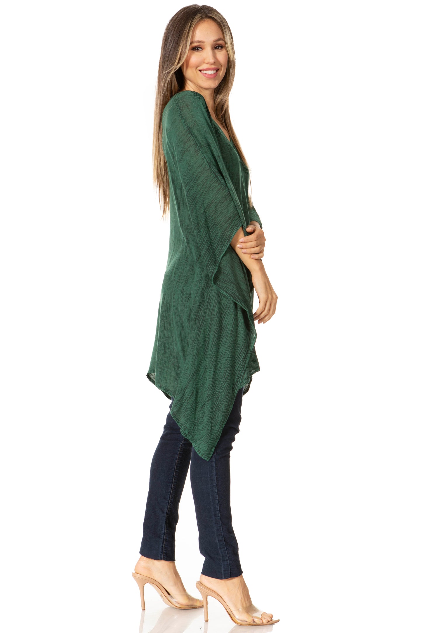 Sakkas Regina Women's Lightweight Stonewashed Poncho Top Blouse Caftan Cover up - Concordia Style Boutique