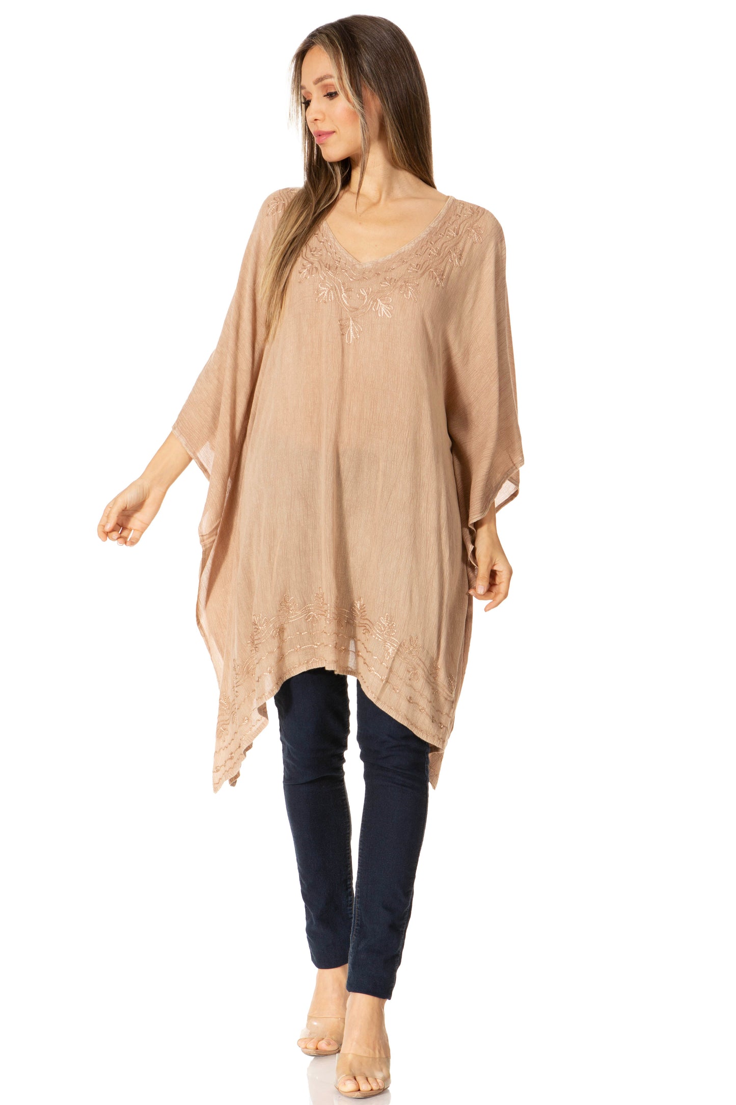 Sakkas Regina Women's Lightweight Stonewashed Poncho Top Blouse Caftan Cover up - Concordia Style Boutique