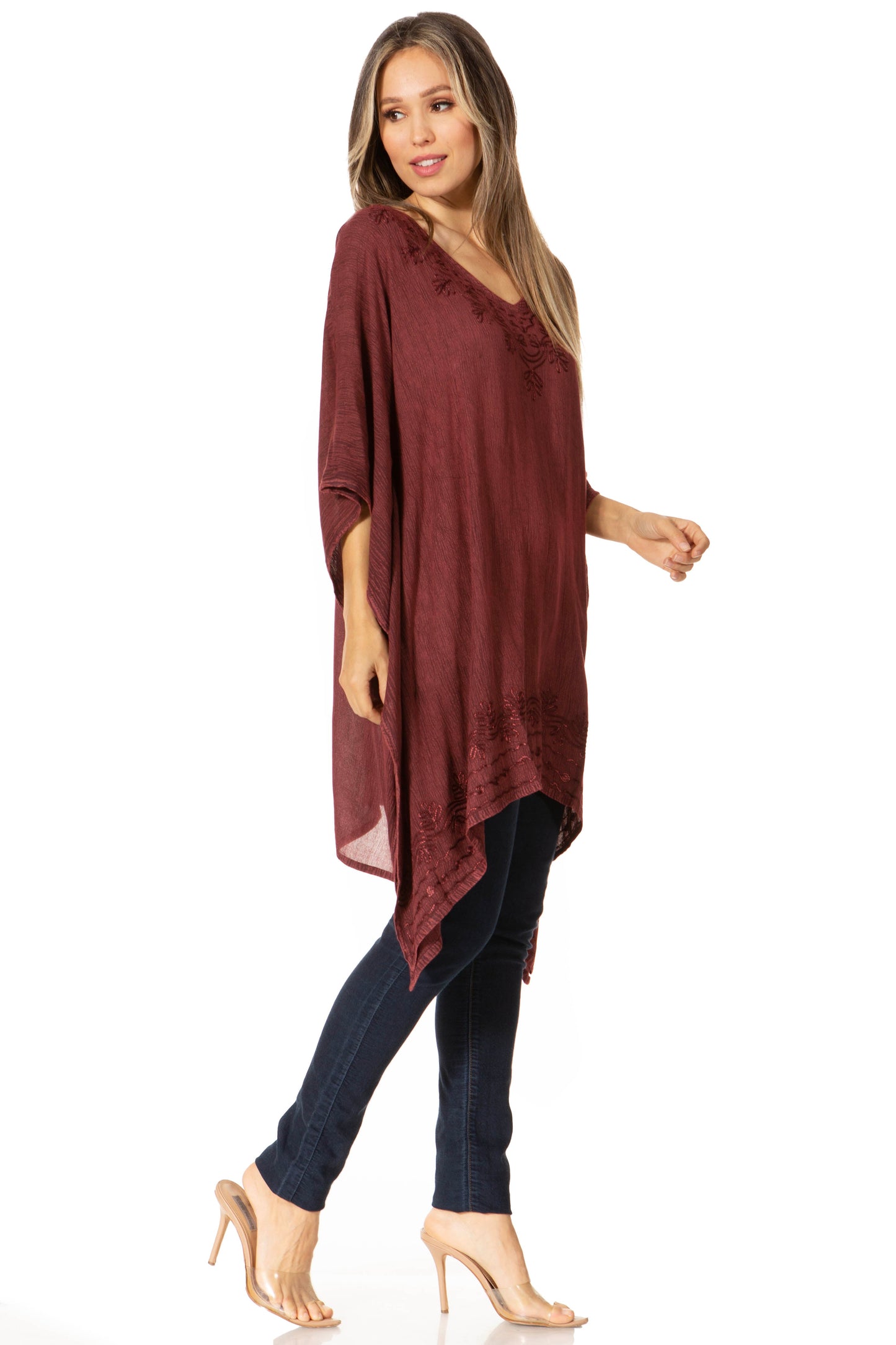 Sakkas Regina Women's Lightweight Stonewashed Poncho Top Blouse Caftan Cover up - Concordia Style Boutique
