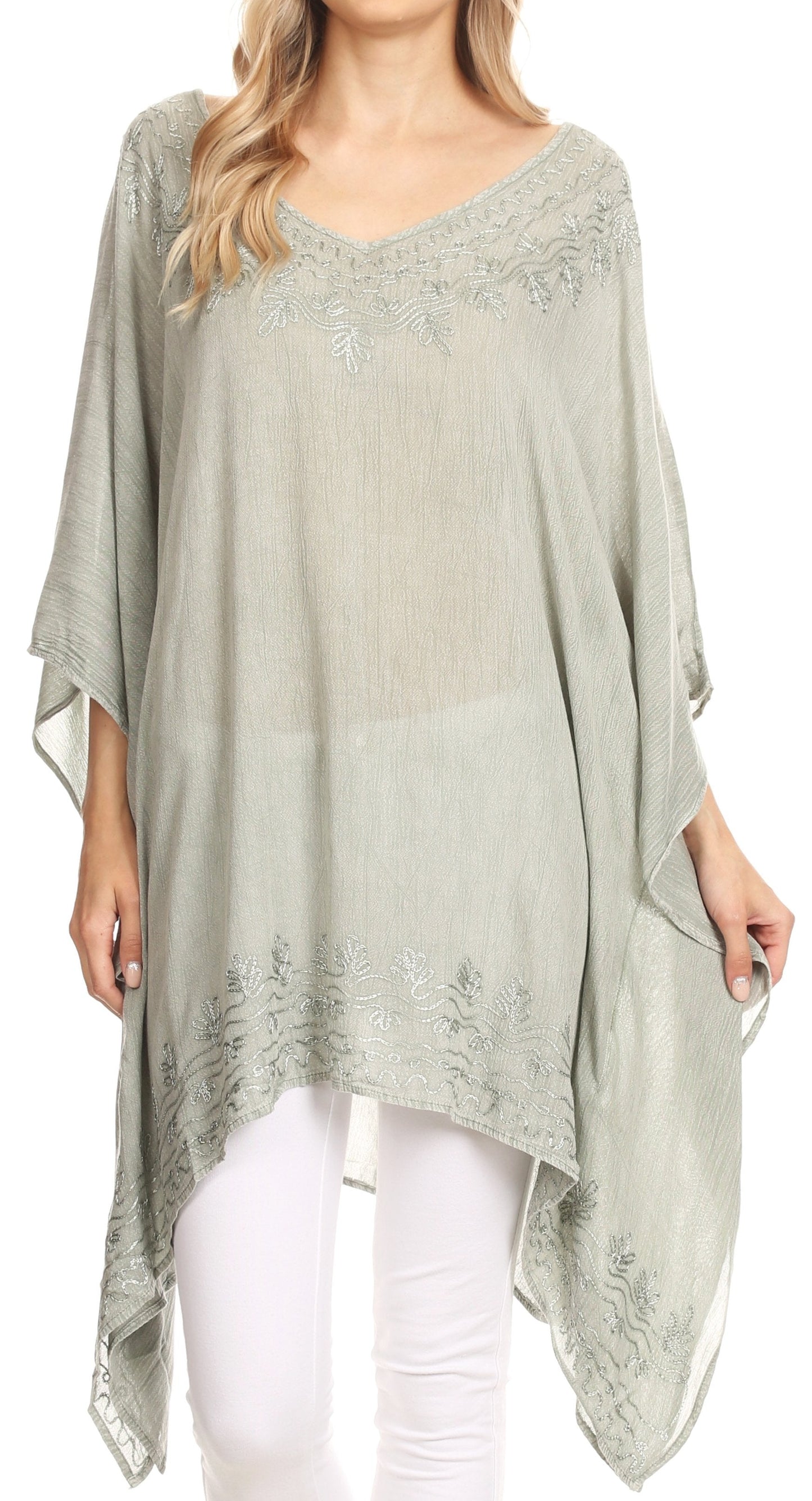 Sakkas Regina Women's Lightweight Stonewashed Poncho Top Blouse Caftan Cover up - Concordia Style Boutique