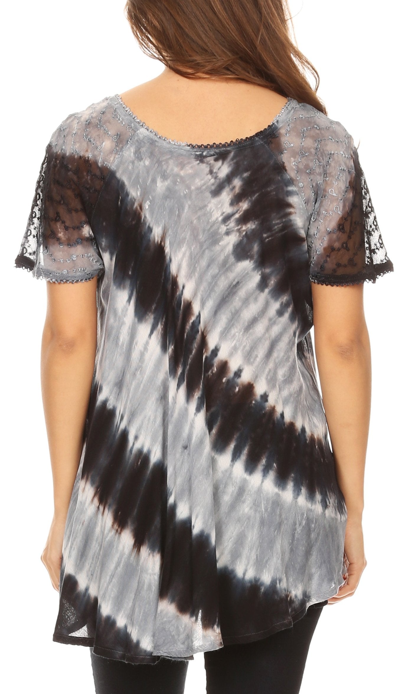 Sakkas Flavia Womens Everyday Blouse Top with Tie-dye & Block Print Light and Soft - Concordia Style Boutique