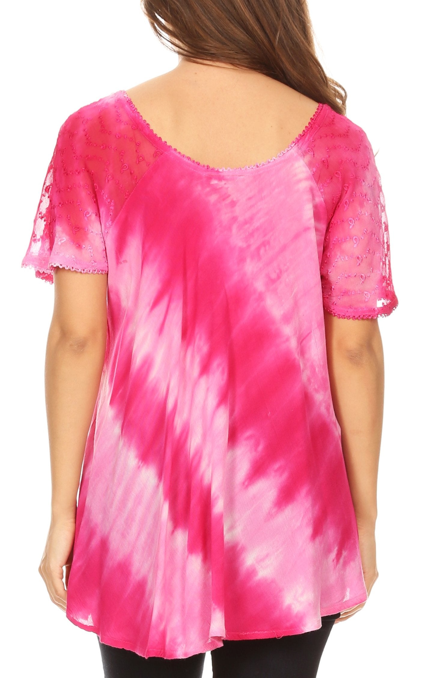 Sakkas Flavia Womens Everyday Blouse Top with Tie-dye & Block Print Light and Soft - Concordia Style Boutique