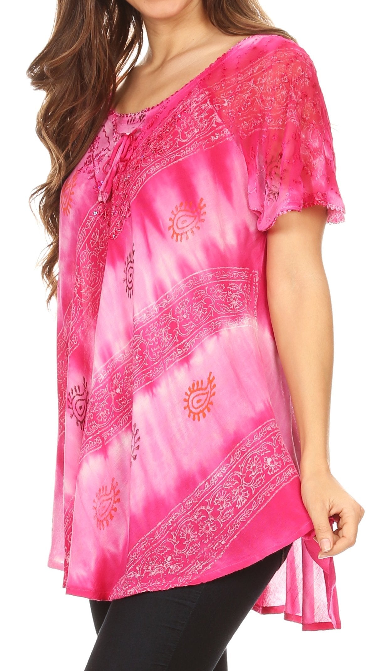Sakkas Flavia Womens Everyday Blouse Top with Tie-dye & Block Print Light and Soft - Concordia Style Boutique