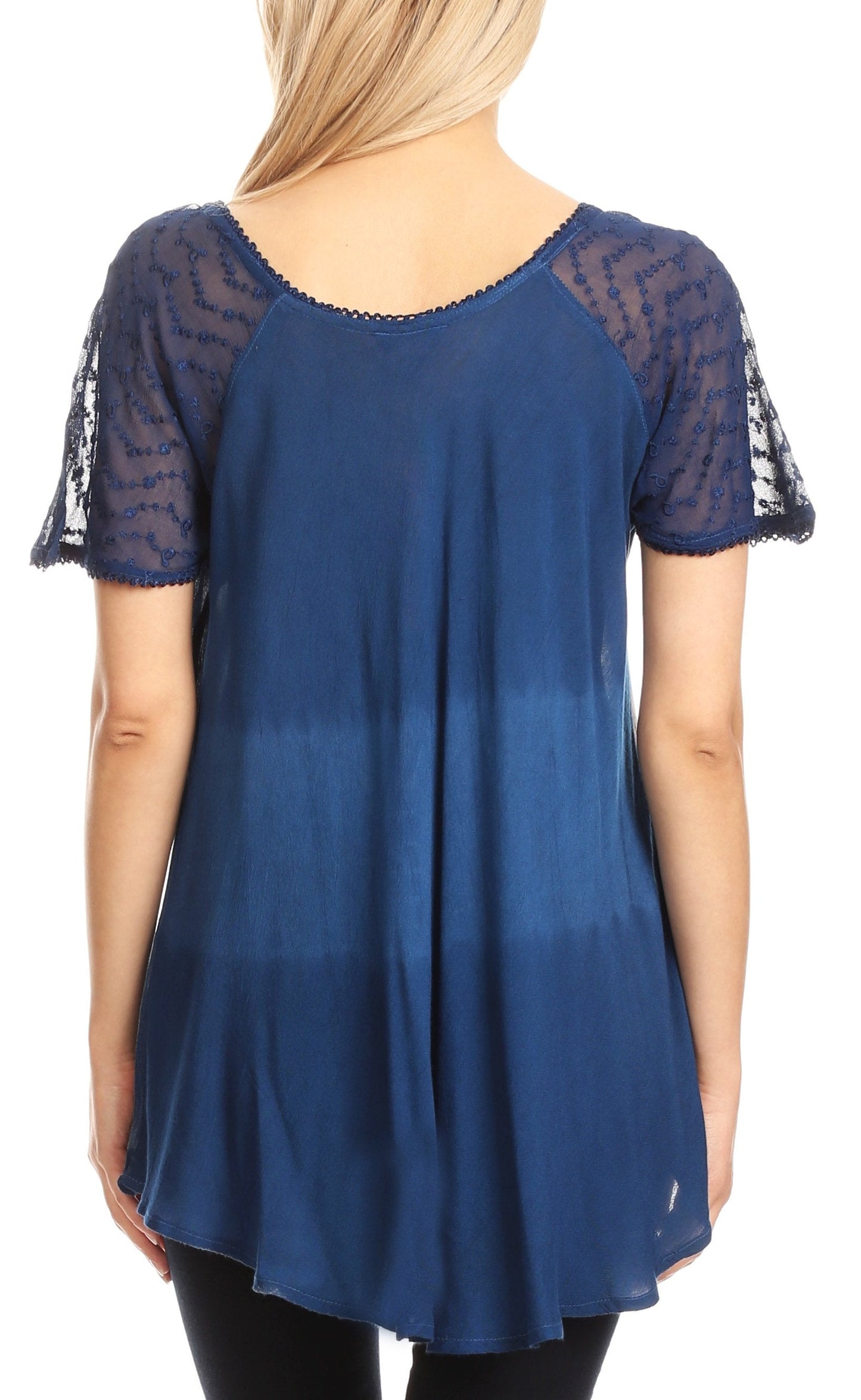 Sakkas Parisa Casual Summer Short Sleeve Top Blouse with Corset and Embroidery - Concordia Style Boutique