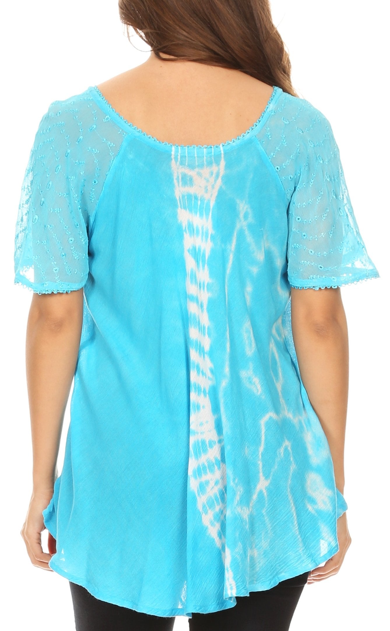 Sakkas Iris Womens Tie-dye Short Sleeve Blouse Top with Corset and Embroidery - Concordia Style Boutique