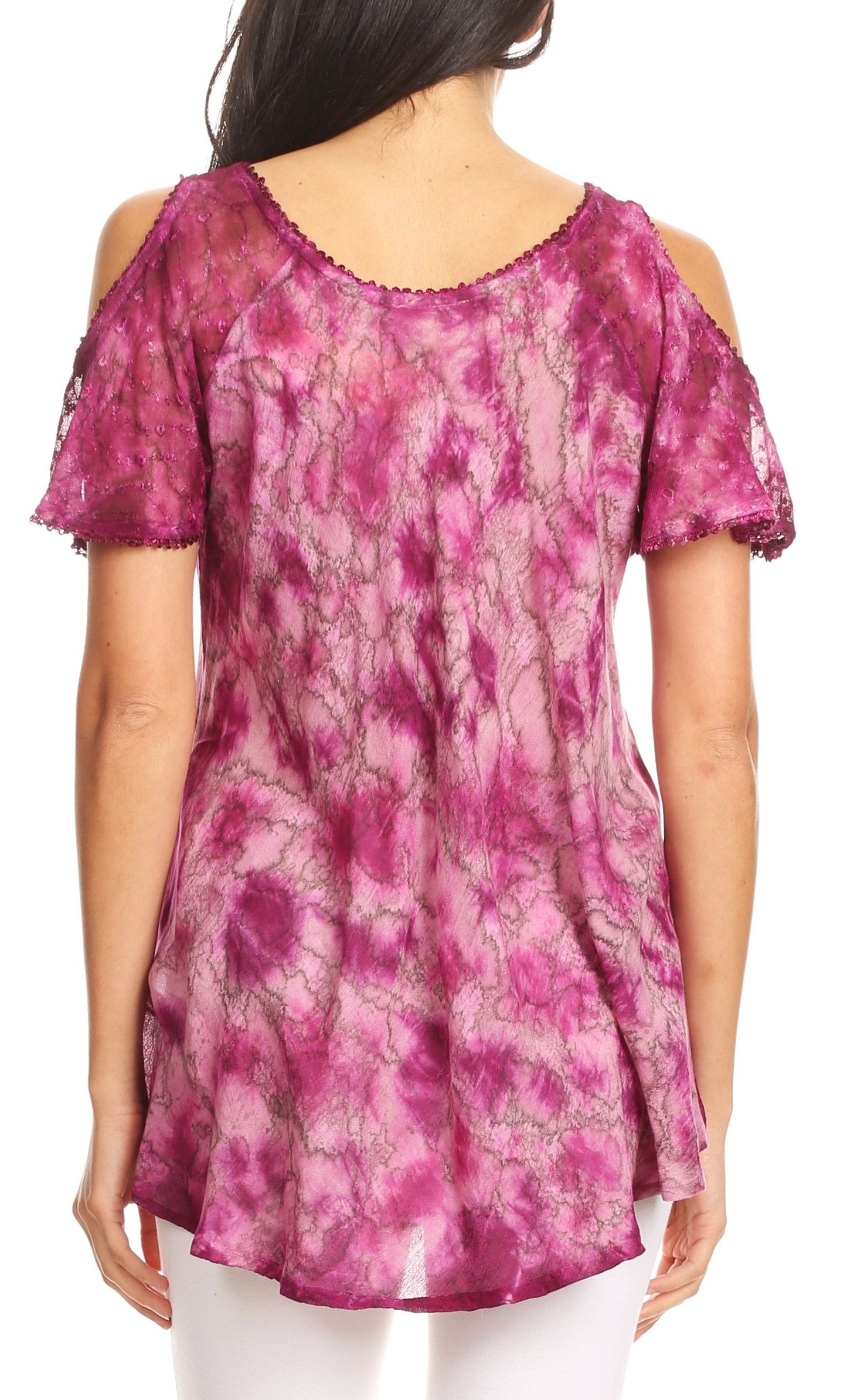 Sakkas Aziza Womens Cold Shoulder Tie-dye Blouse Top with Corset and Embroidery - Concordia Style Boutique