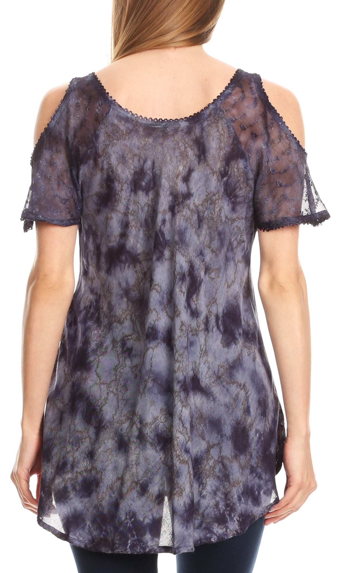 Sakkas Aziza Womens Cold Shoulder Tie-dye Blouse Top with Corset and Embroidery - Concordia Style Boutique