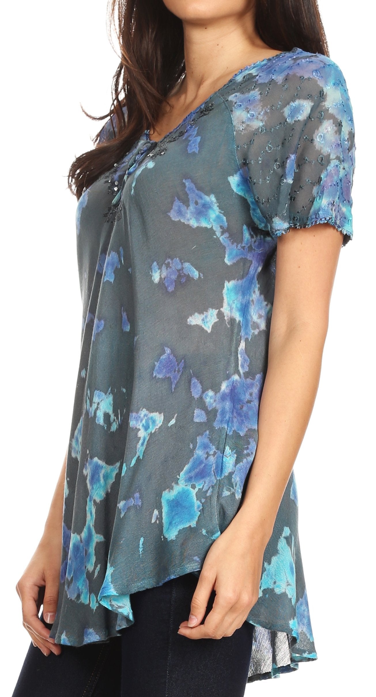 Sakkas Allegra Women's Short Sleeve Loose Fit Casual Tie Dye Blouse Tunic Shirt - Concordia Style Boutique