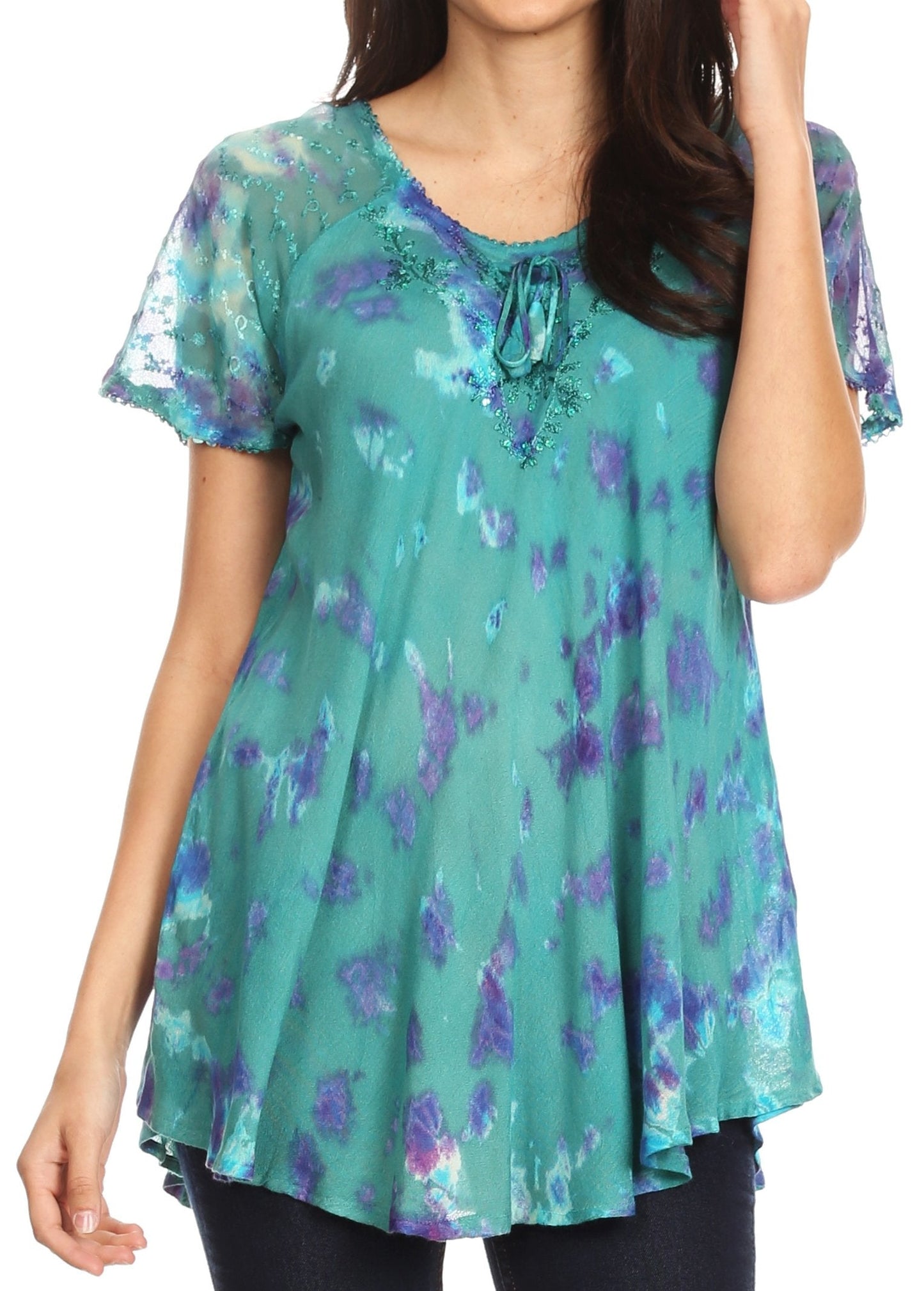 Sakkas Allegra Women's Short Sleeve Loose Fit Casual Tie Dye Blouse Tunic Shirt - Concordia Style Boutique