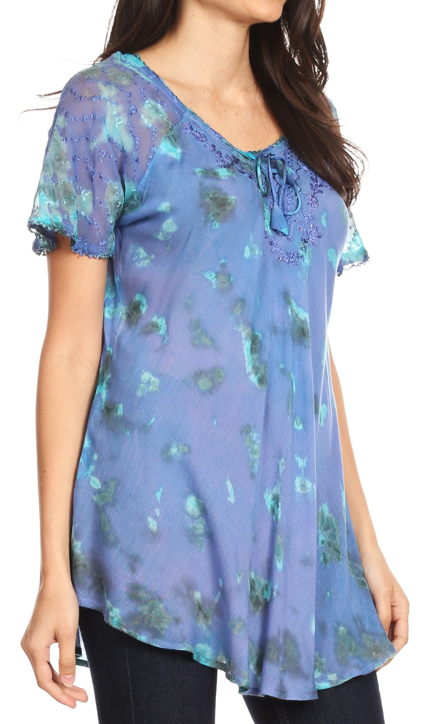 Sakkas Allegra Women's Short Sleeve Loose Fit Casual Tie Dye Blouse Tunic Shirt - Concordia Style Boutique