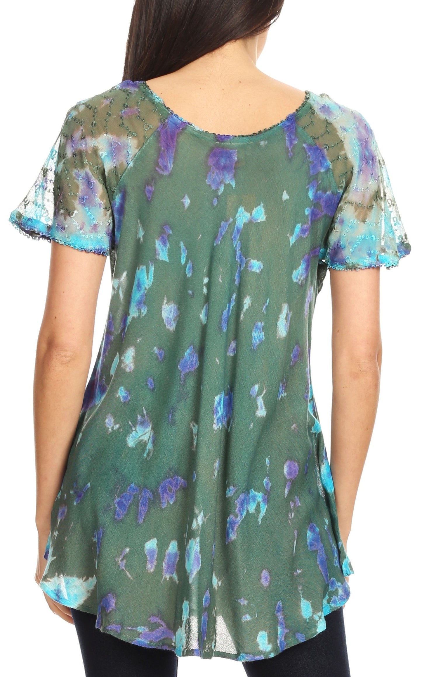 Sakkas Allegra Women's Short Sleeve Loose Fit Casual Tie Dye Blouse Tunic Shirt - Concordia Style Boutique
