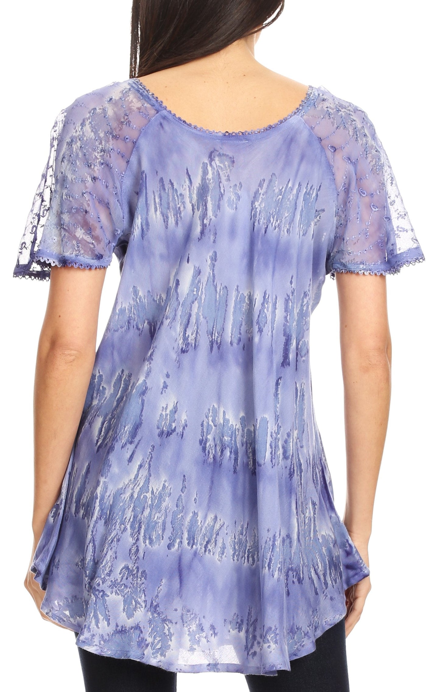 Sakkas Allegra Women's Short Sleeve Loose Fit Casual Tie Dye Blouse Tunic Shirt - Concordia Style Boutique