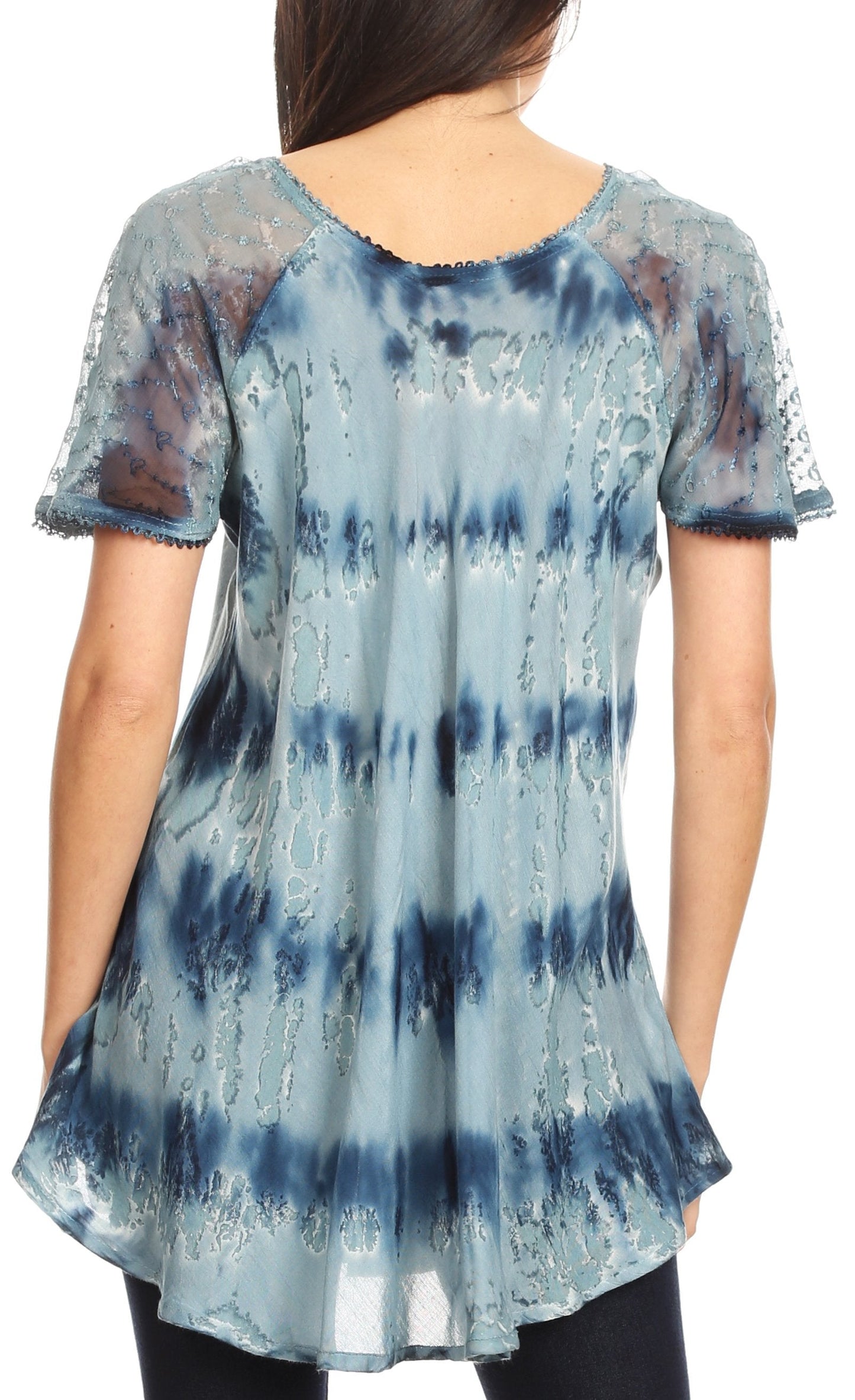 Sakkas Allegra Women's Short Sleeve Loose Fit Casual Tie Dye Blouse Tunic Shirt - Concordia Style Boutique
