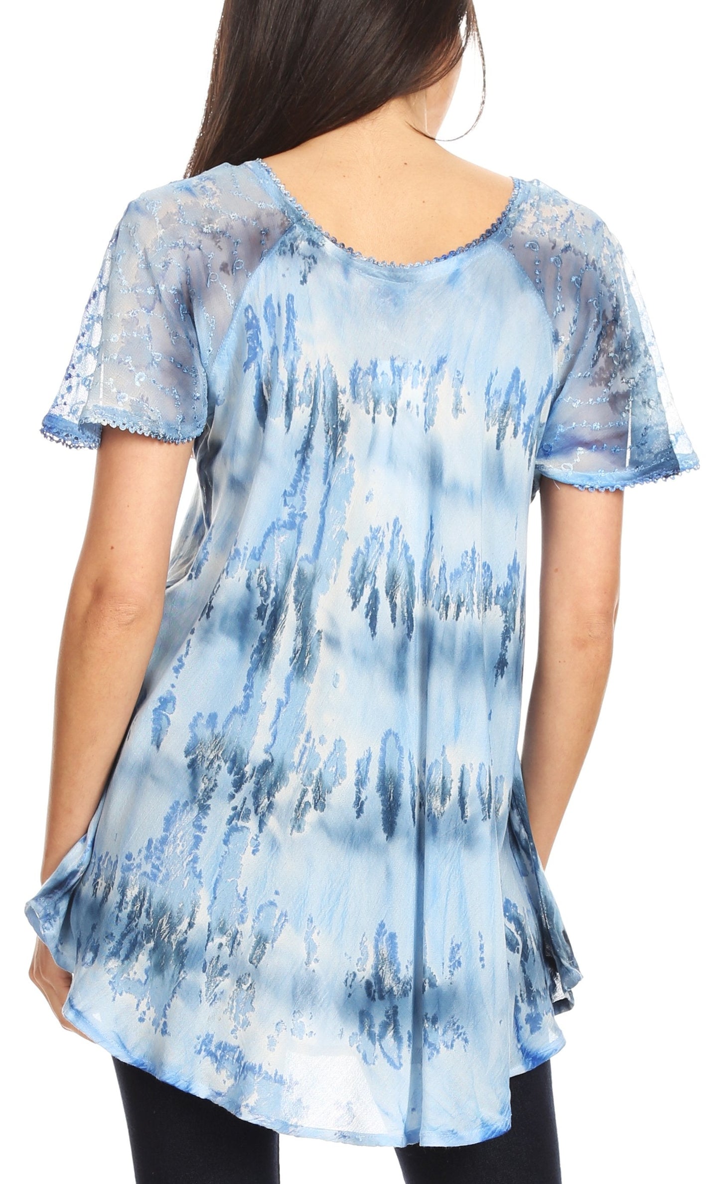 Sakkas Allegra Women's Short Sleeve Loose Fit Casual Tie Dye Blouse Tunic Shirt - Concordia Style Boutique