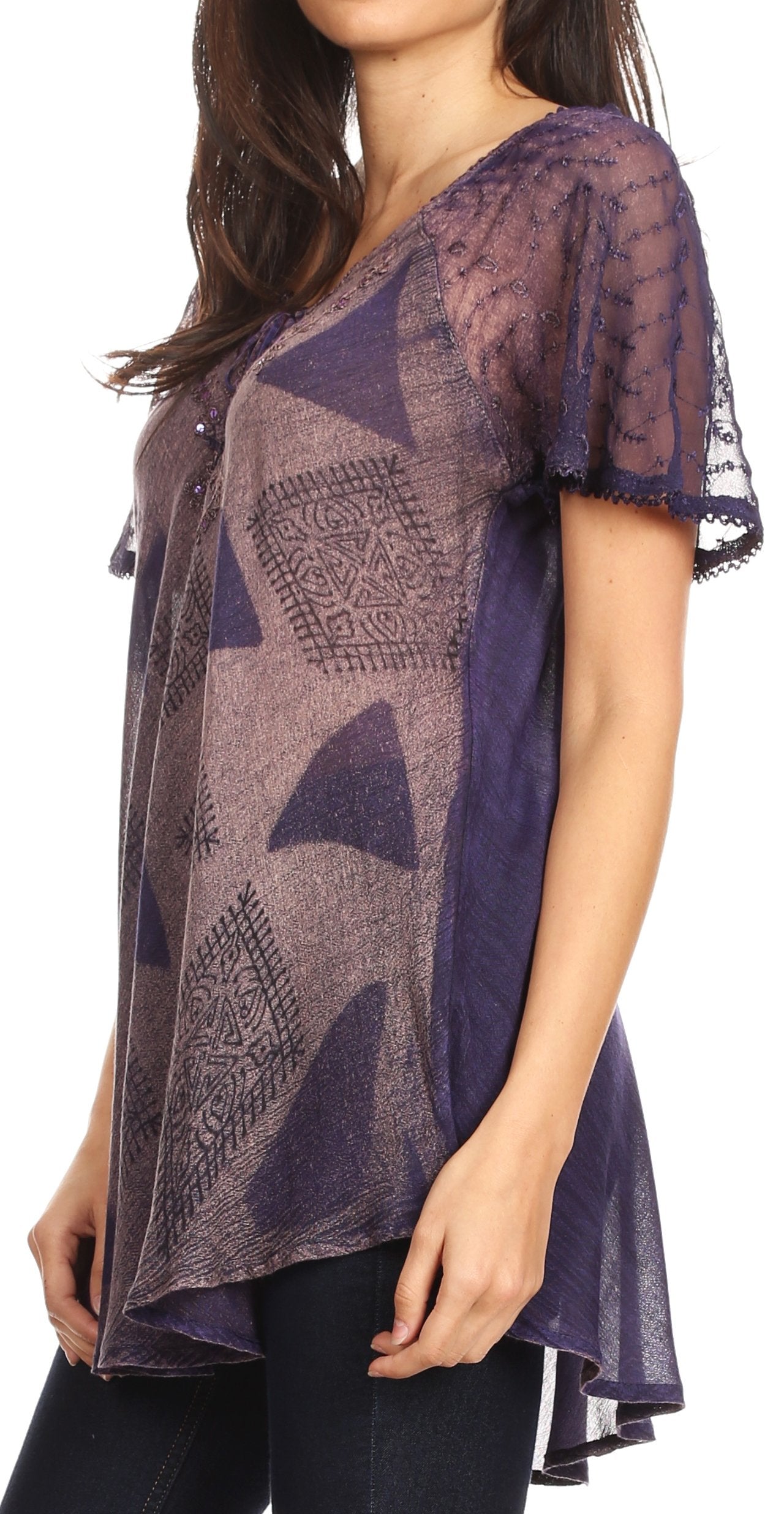 Sakkas Allegra Women's Short Sleeve Loose Fit Casual Tie Dye Blouse Tunic Shirt - Concordia Style Boutique