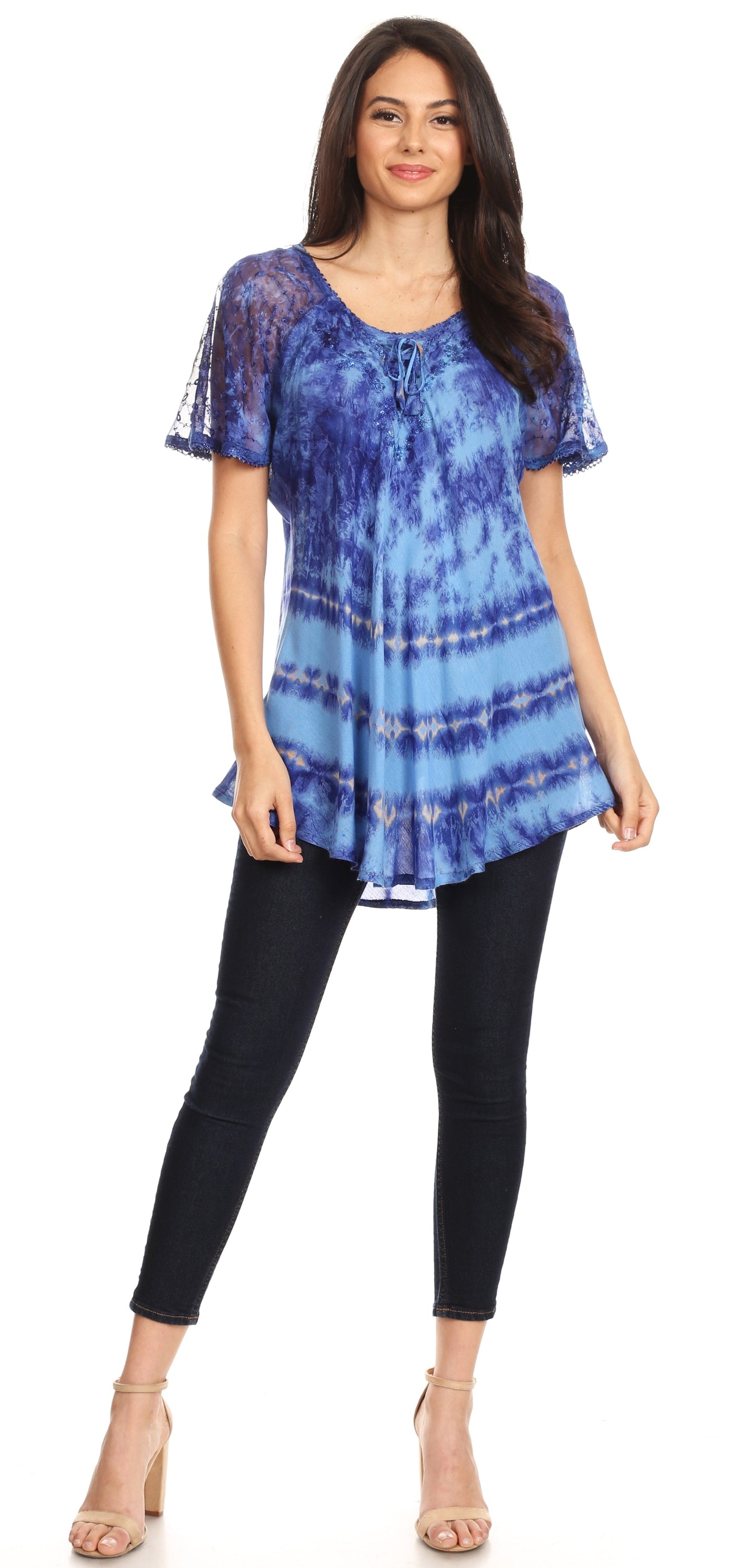 Sakkas Allegra Women's Short Sleeve Loose Fit Casual Tie Dye Blouse Tunic Shirt - Concordia Style Boutique