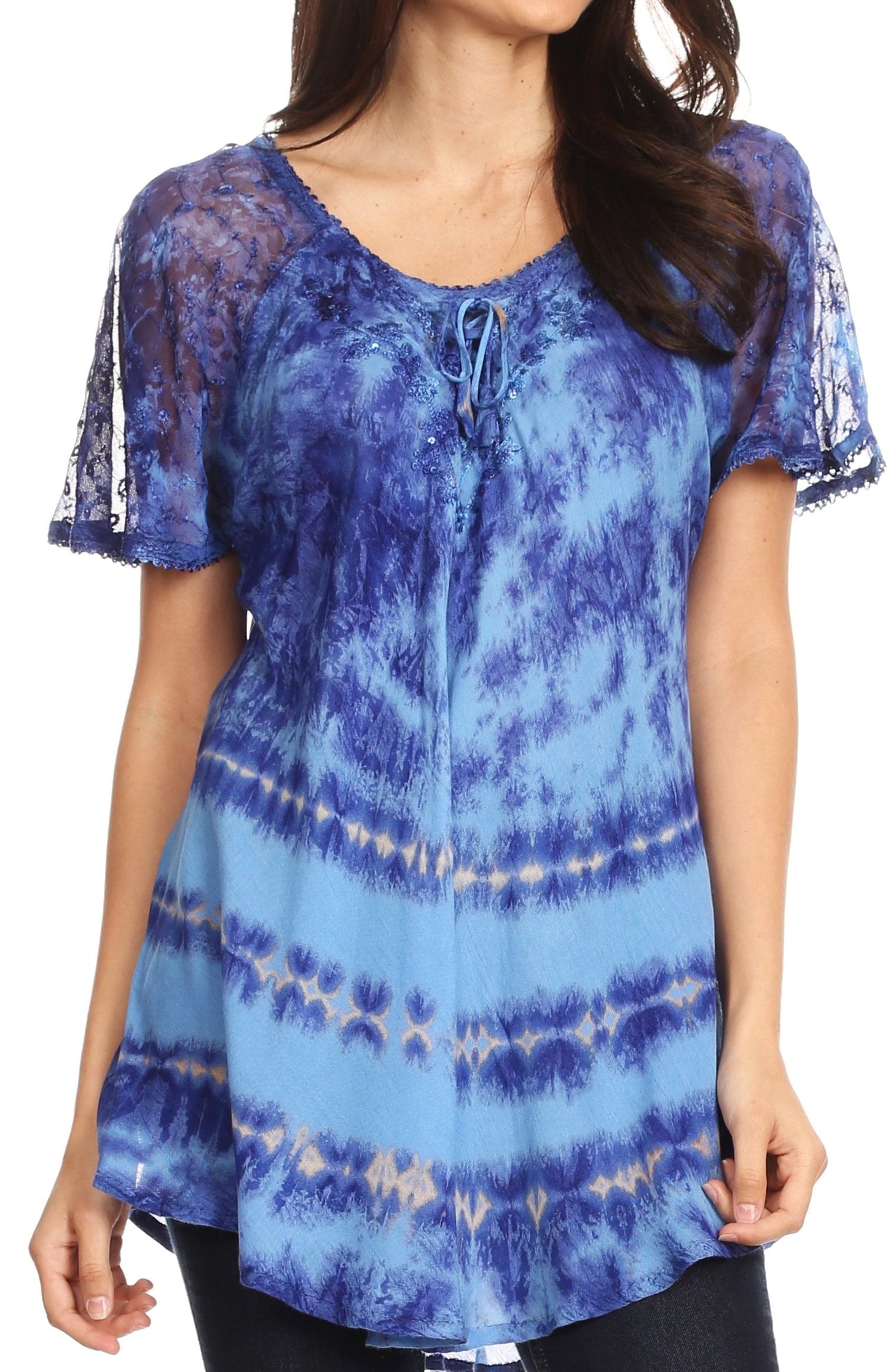 Sakkas Allegra Women's Short Sleeve Loose Fit Casual Tie Dye Blouse Tunic Shirt - Concordia Style Boutique