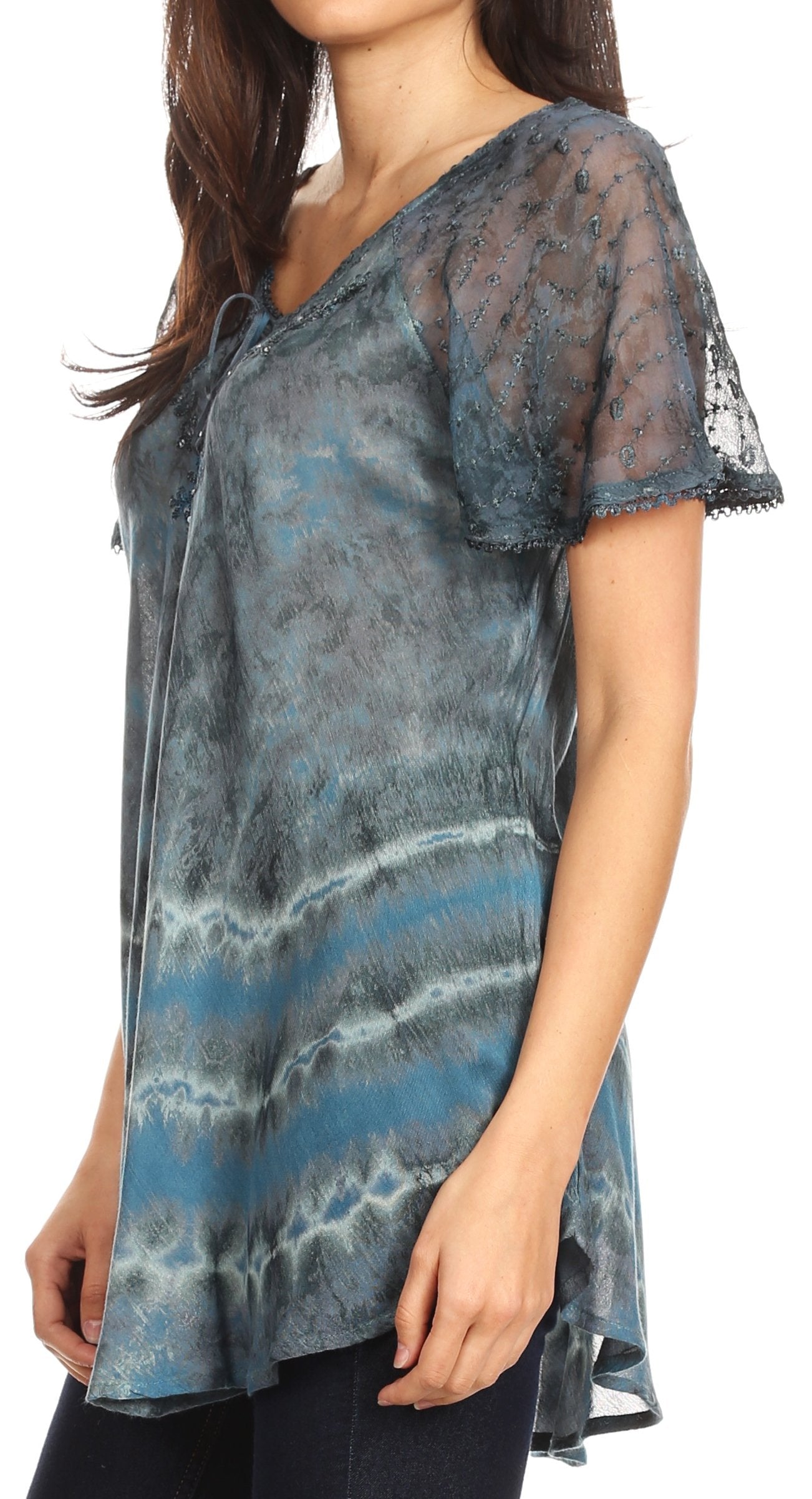 Sakkas Allegra Women's Short Sleeve Loose Fit Casual Tie Dye Blouse Tunic Shirt - Concordia Style Boutique