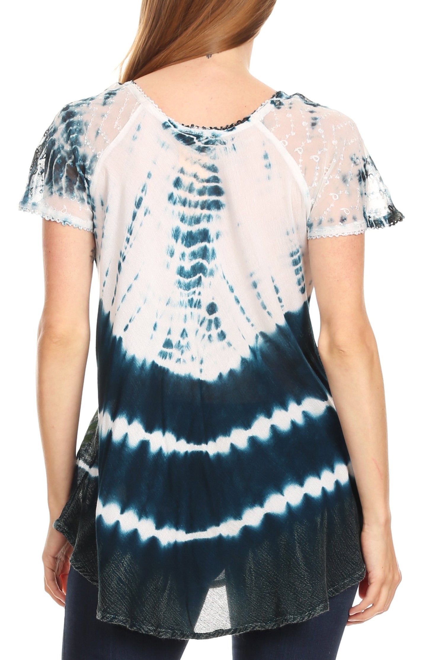 Sakkas Allegra Women's Short Sleeve Loose Fit Casual Tie Dye Blouse Tunic Shirt - Concordia Style Boutique
