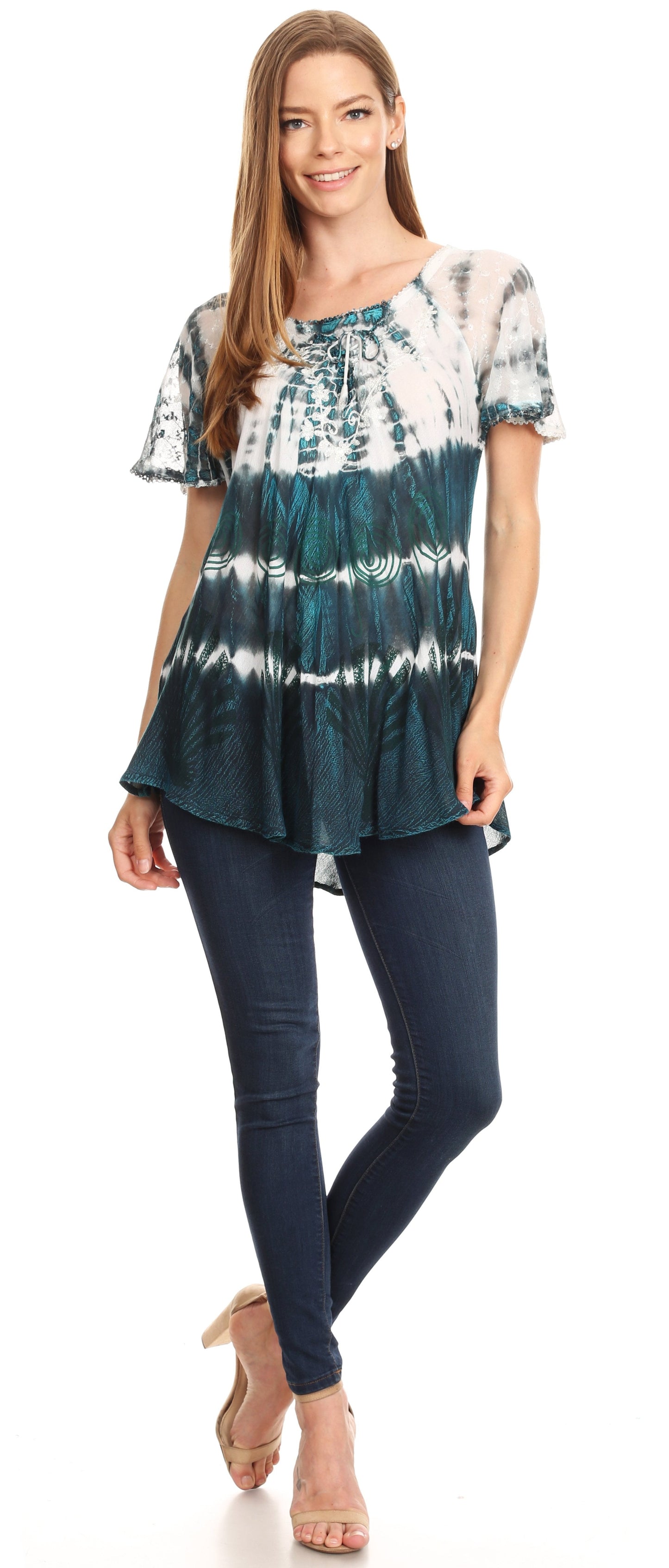 Sakkas Allegra Women's Short Sleeve Loose Fit Casual Tie Dye Blouse Tunic Shirt - Concordia Style Boutique