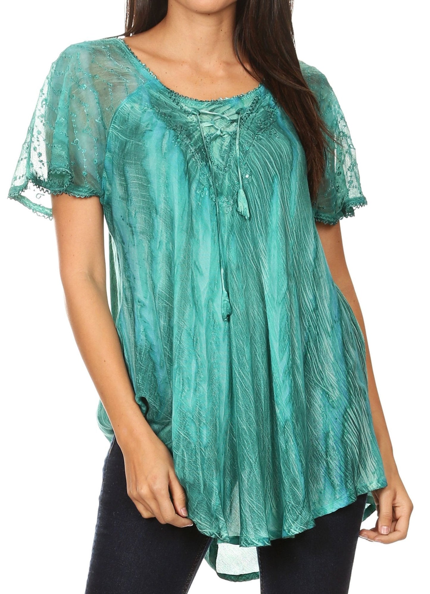Sakkas Aline Women's Short Sleeve Casual Light Loose Scoop Neck Top Blouse Shirt - Concordia Style Boutique