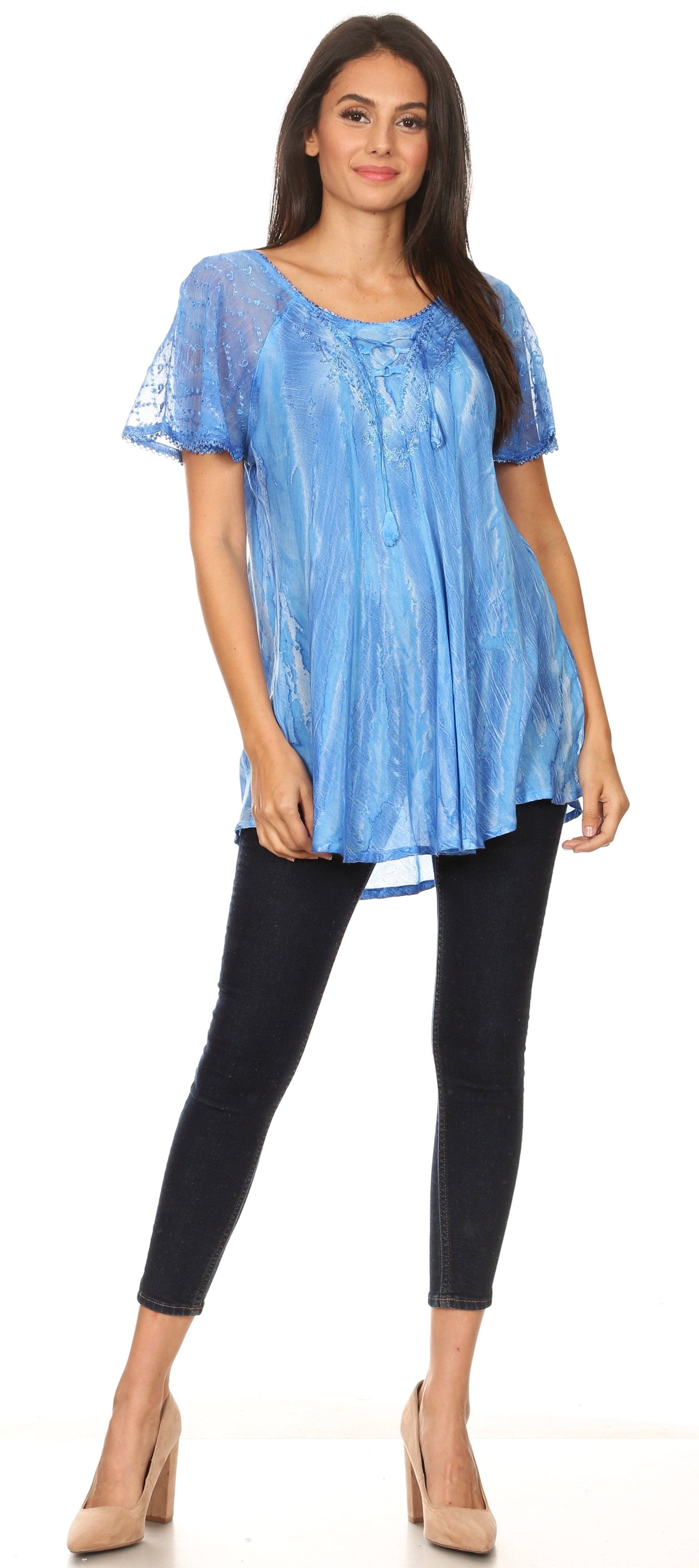 Sakkas Aline Women's Short Sleeve Casual Light Loose Scoop Neck Top Blouse Shirt - Concordia Style Boutique