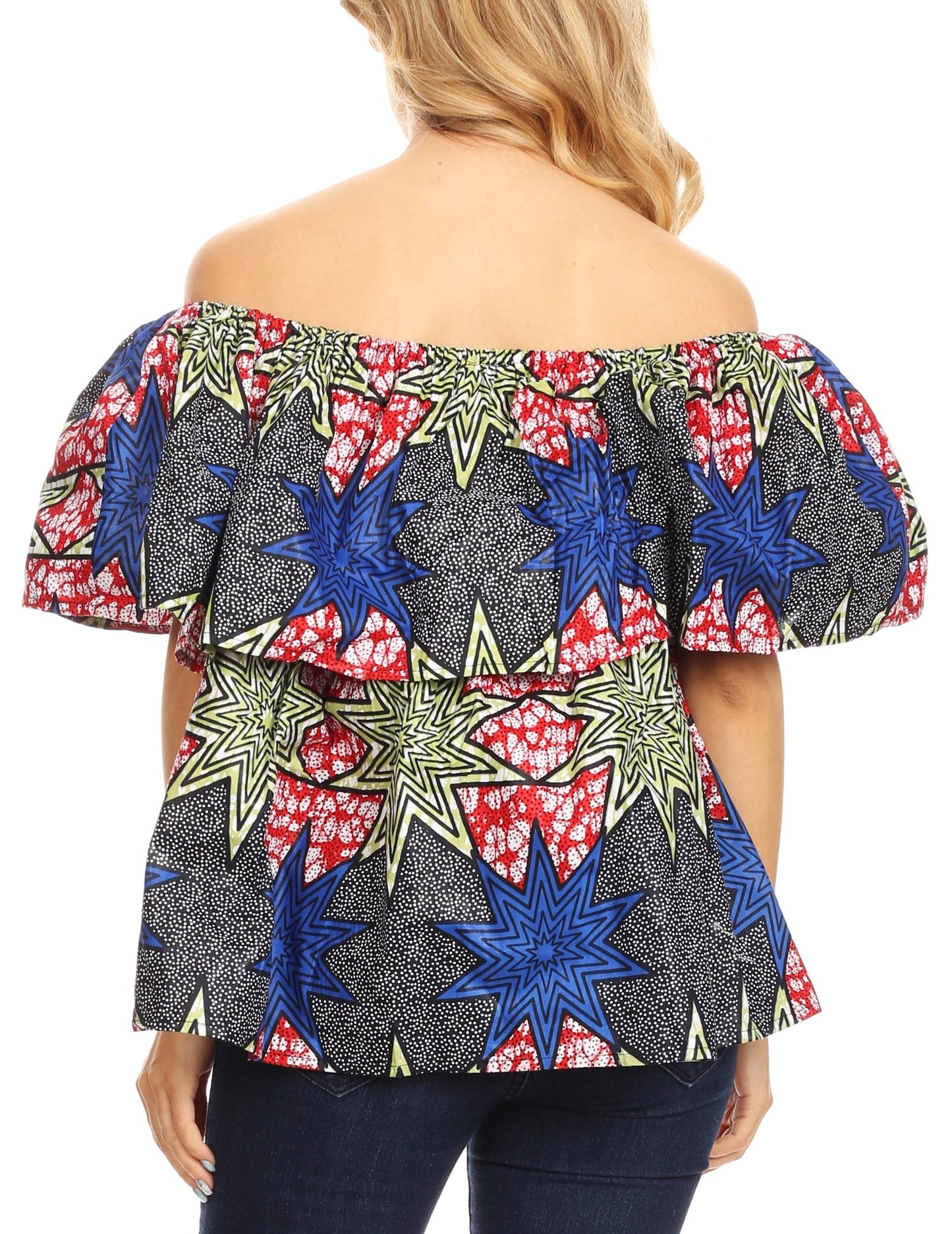Sakkas Imani Colorful Wax African Ankara Dutch Off-shoulder Blouse Top Gorgeous - Concordia Style Boutique