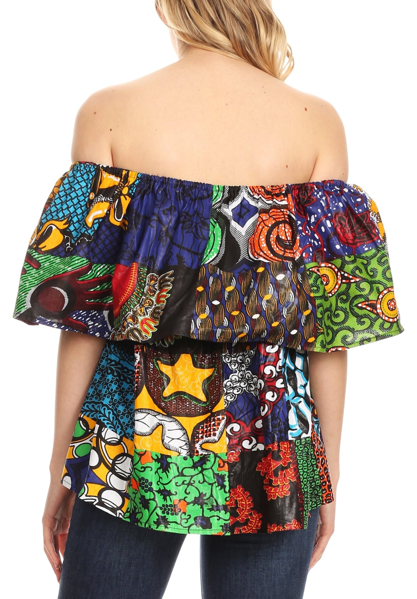 Sakkas Imani Colorful Wax African Ankara Dutch Off-shoulder Blouse Top Gorgeous - Concordia Style Boutique