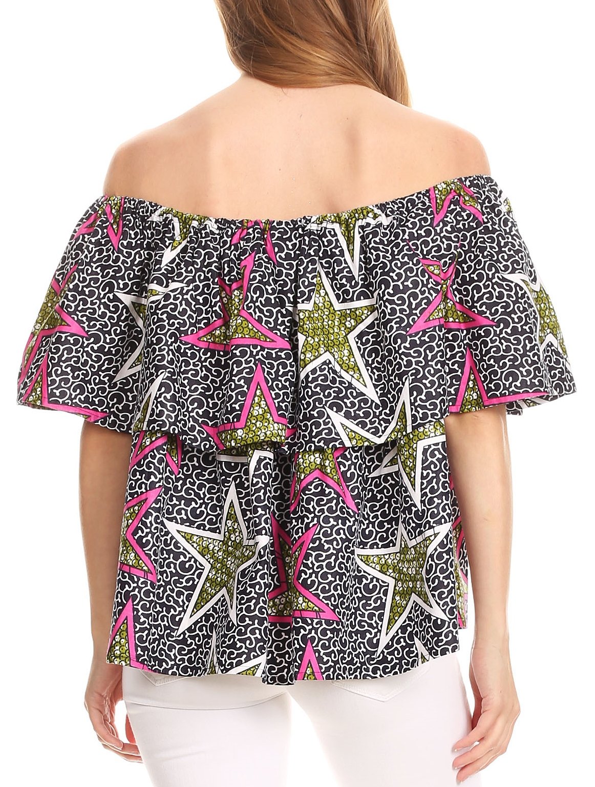 Sakkas Imani Colorful Wax African Ankara Dutch Off-shoulder Blouse Top Gorgeous - Concordia Style Boutique