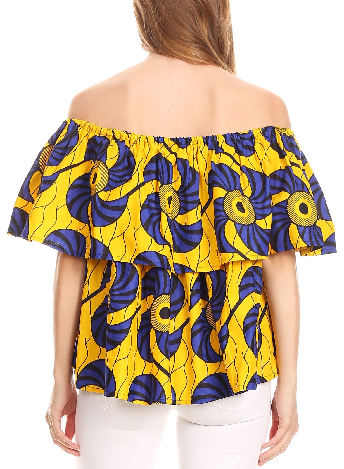 Sakkas Imani Colorful Wax African Ankara Dutch Off-shoulder Blouse Top Gorgeous - Concordia Style Boutique