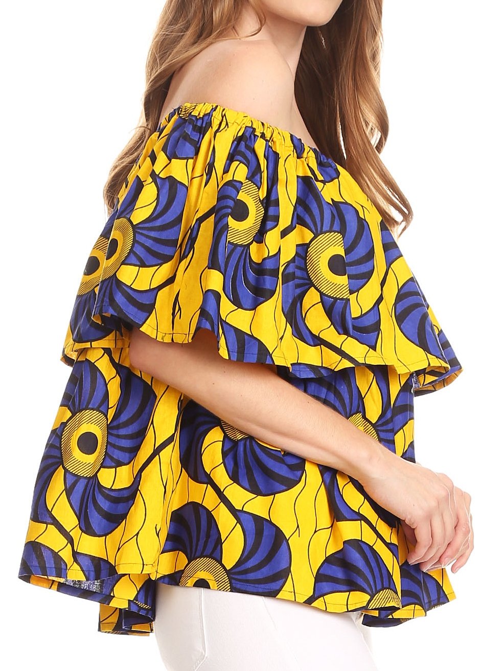 Sakkas Imani Colorful Wax African Ankara Dutch Off-shoulder Blouse Top Gorgeous - Concordia Style Boutique