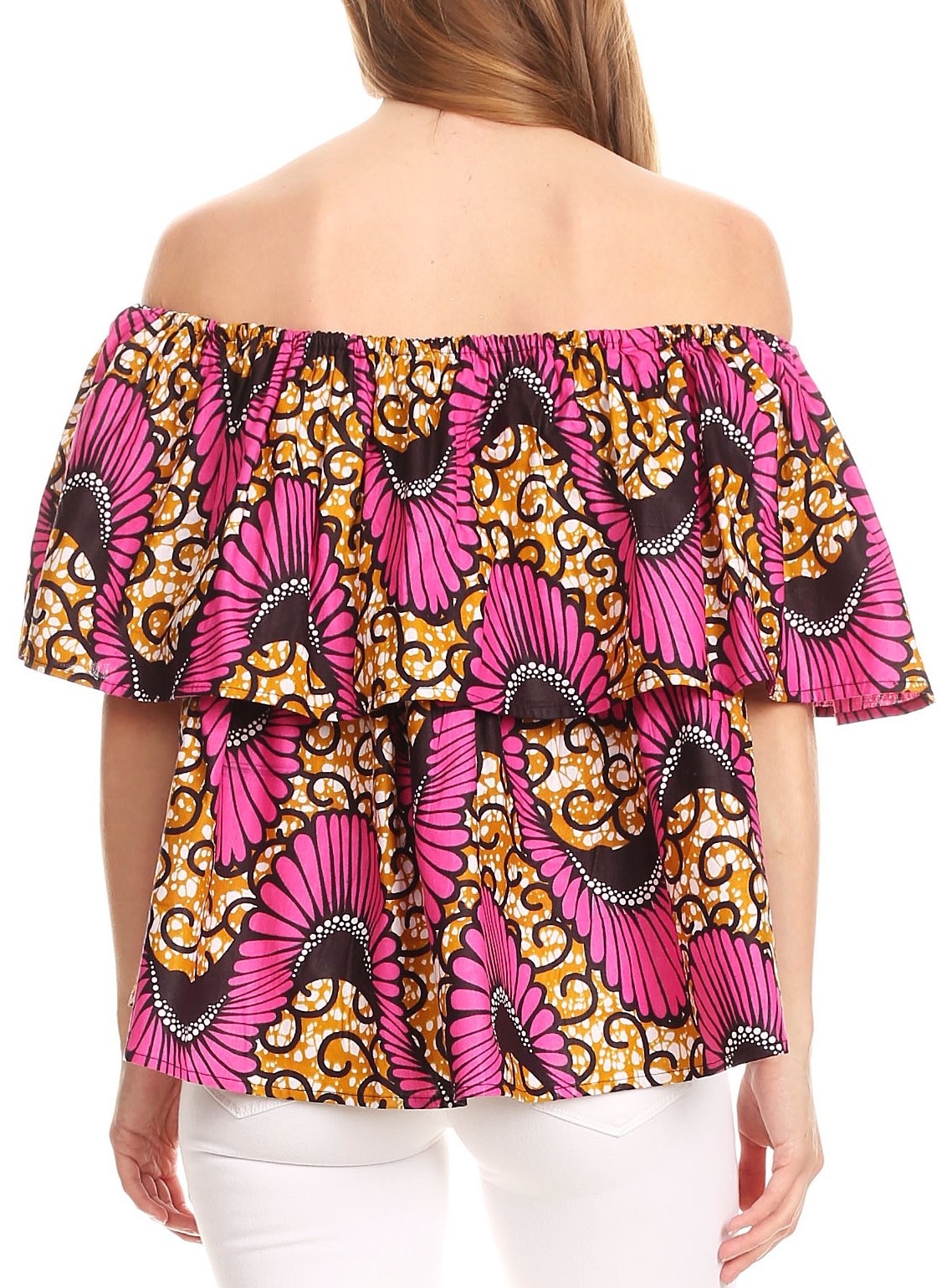 Sakkas Imani Colorful Wax African Ankara Dutch Off-shoulder Blouse Top Gorgeous - Concordia Style Boutique