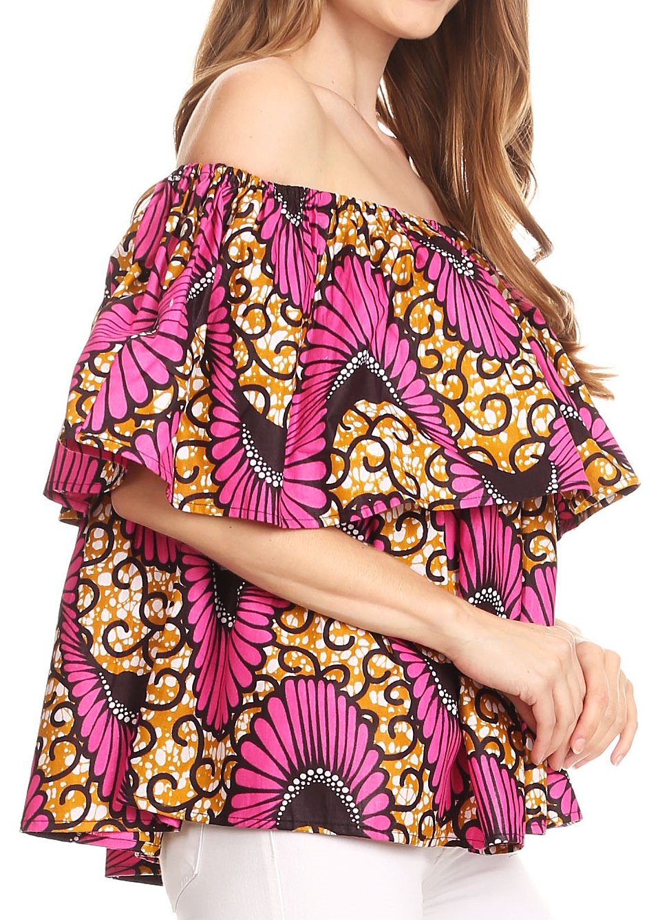 Sakkas Imani Colorful Wax African Ankara Dutch Off-shoulder Blouse Top Gorgeous - Concordia Style Boutique