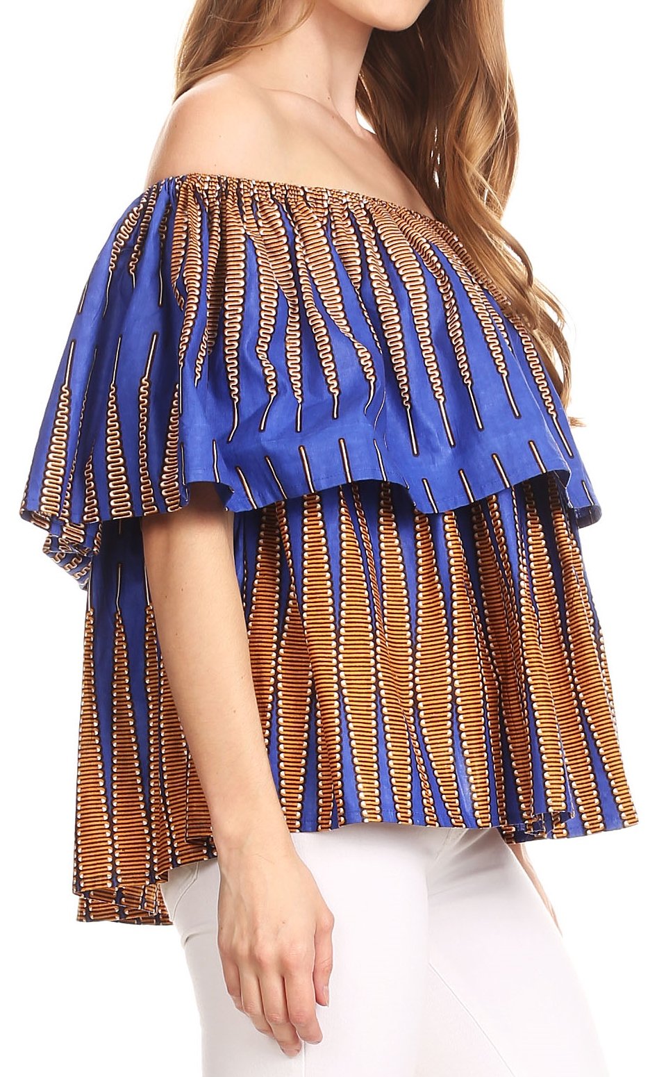 Sakkas Imani Colorful Wax African Ankara Dutch Off-shoulder Blouse Top Gorgeous - Concordia Style Boutique