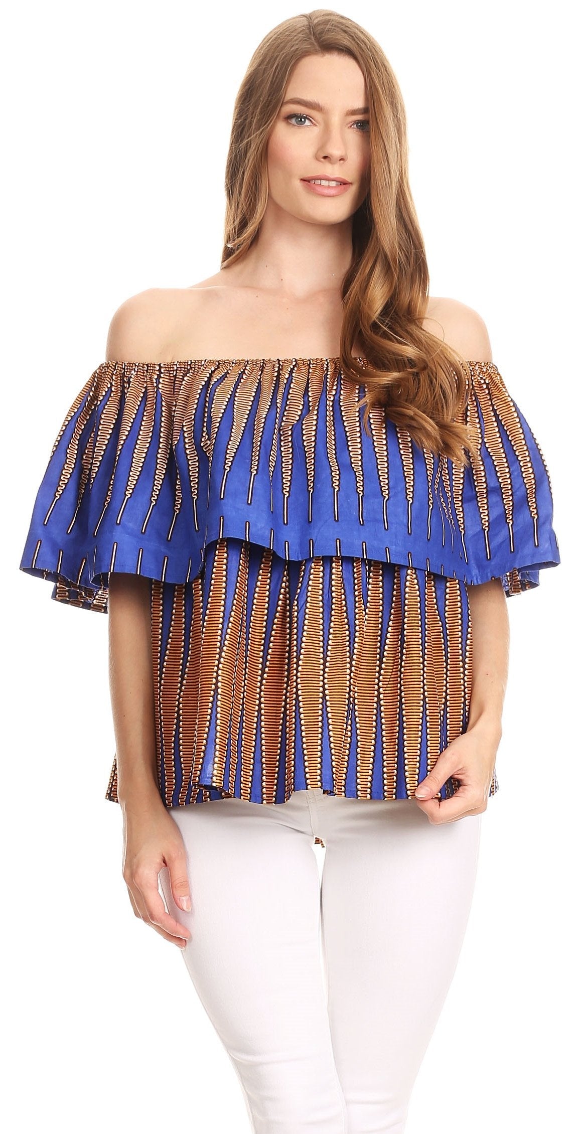 Sakkas Imani Colorful Wax African Ankara Dutch Off-shoulder Blouse Top Gorgeous - Concordia Style Boutique