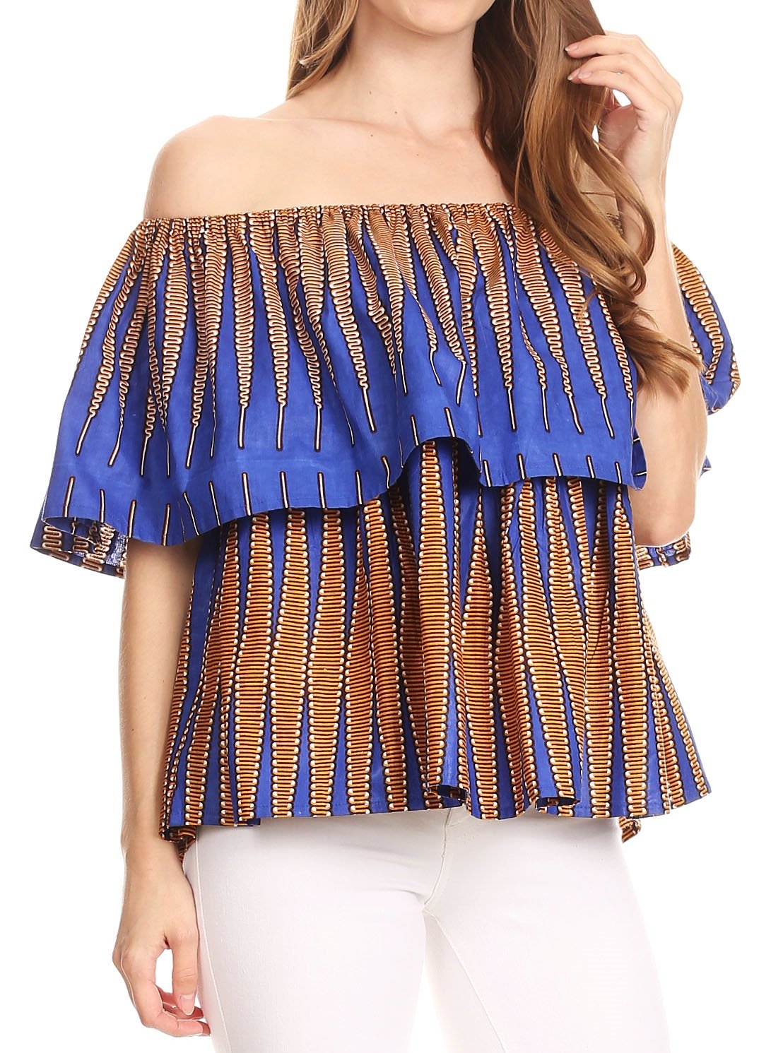 Sakkas Imani Colorful Wax African Ankara Dutch Off-shoulder Blouse Top Gorgeous - Concordia Style Boutique
