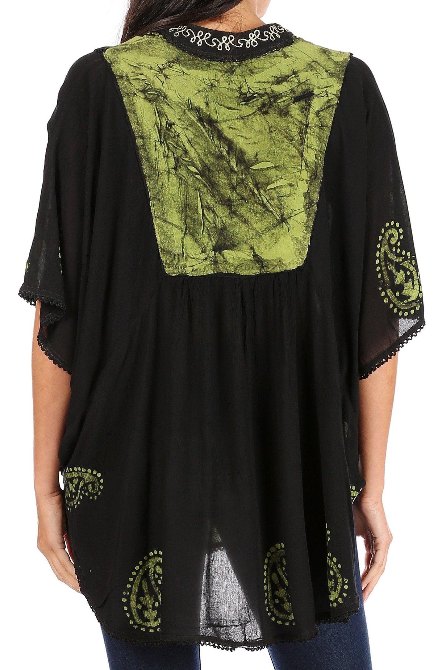Sakkas Amori V-Neck Embroidery Poncho Top / Cover Up - Concordia Style Boutique