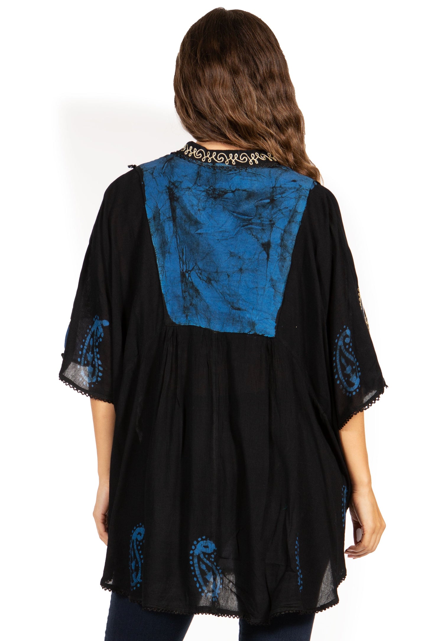 Sakkas Amori V-Neck Embroidery Poncho Top / Cover Up - Concordia Style Boutique