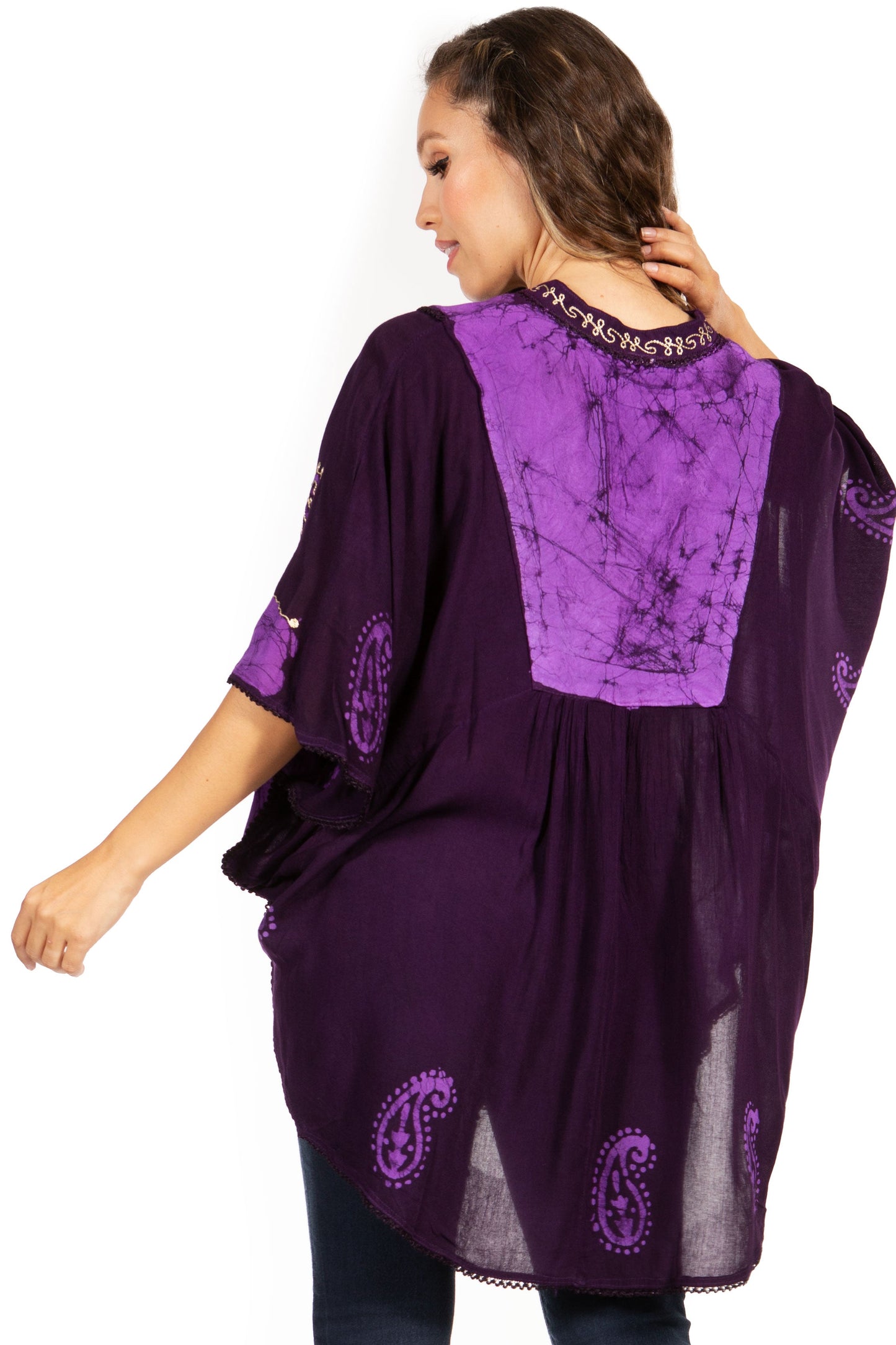 Sakkas Amori V-Neck Embroidery Poncho Top / Cover Up - Concordia Style Boutique