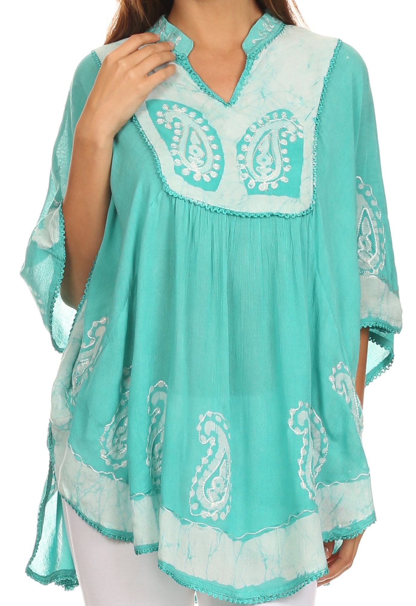 Sakkas Amori V-Neck Embroidery Poncho Top / Cover Up - Concordia Style Boutique