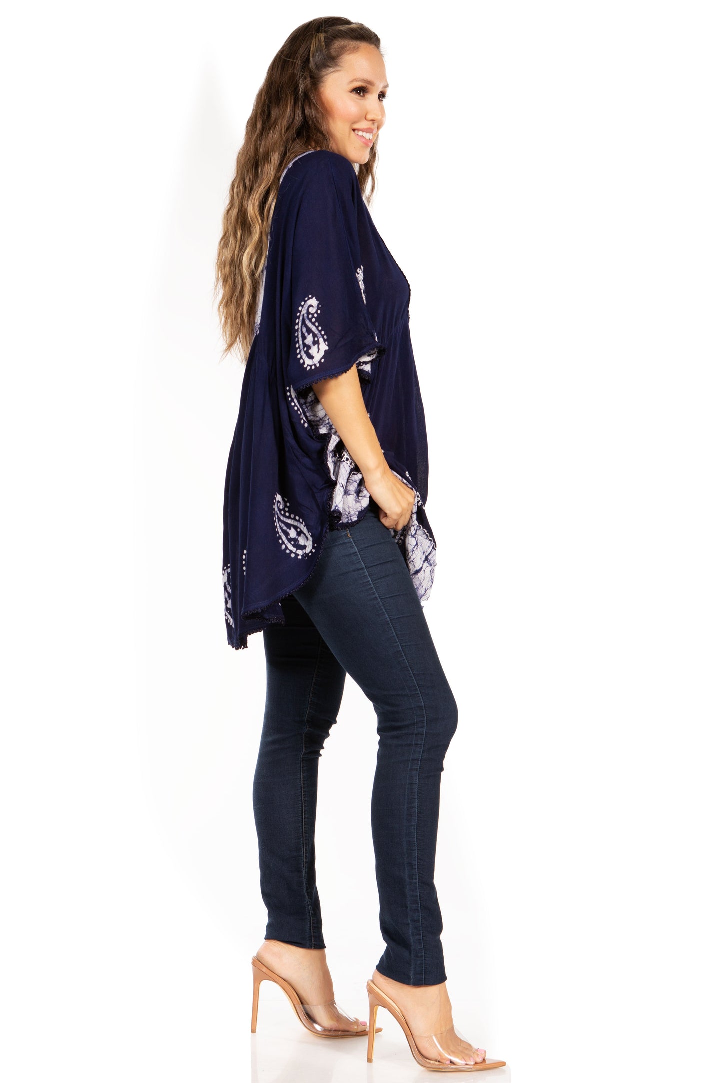 Sakkas Amori V-Neck Embroidery Poncho Top / Cover Up - Concordia Style Boutique