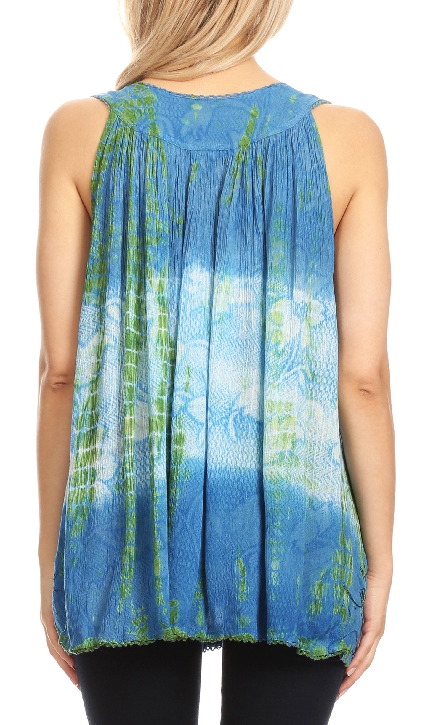 Sakkas Women's Tie Dye Floral Sequin Sleeveless Blouse - Concordia Style Boutique