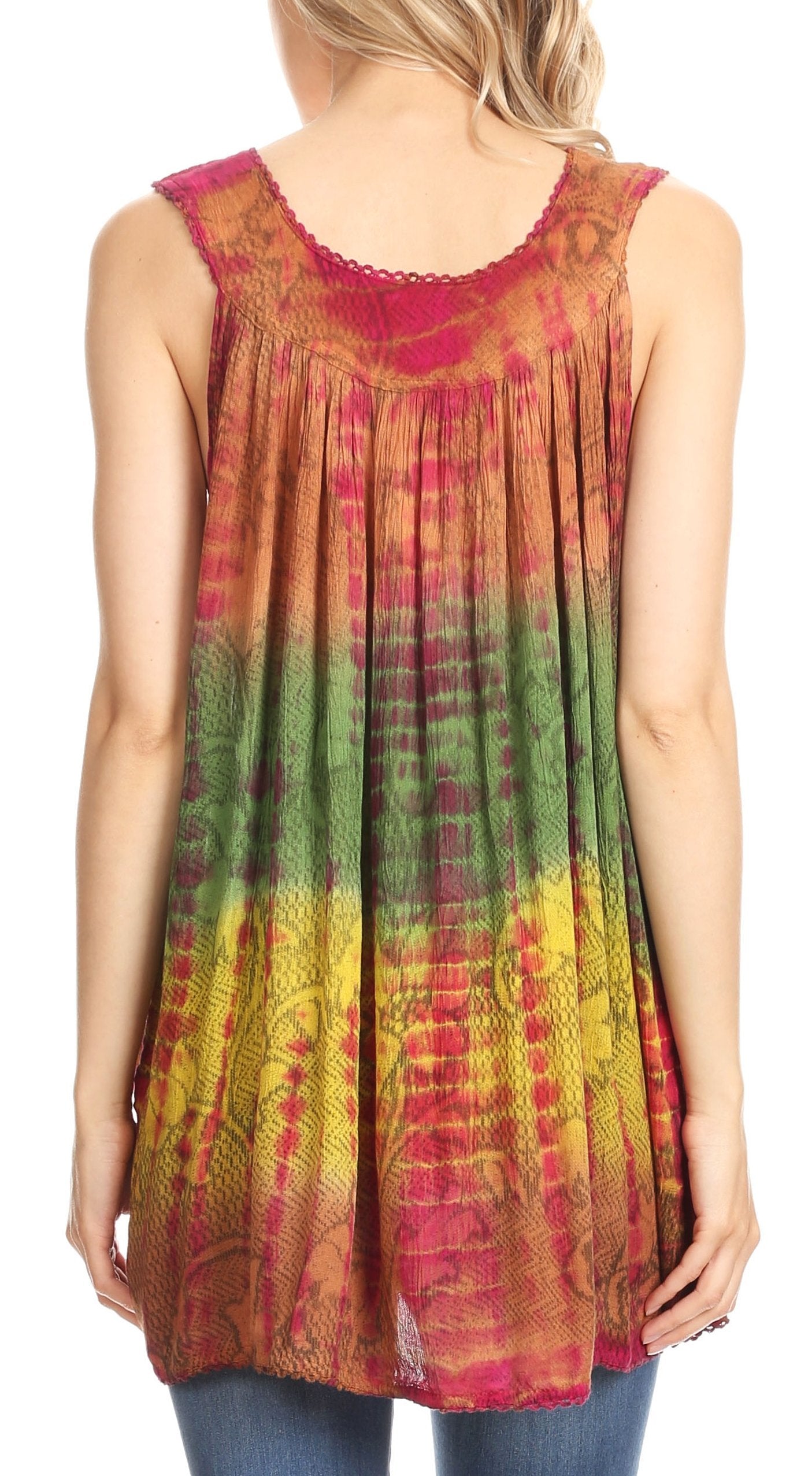 Sakkas Women's Tie Dye Floral Sequin Sleeveless Blouse - Concordia Style Boutique