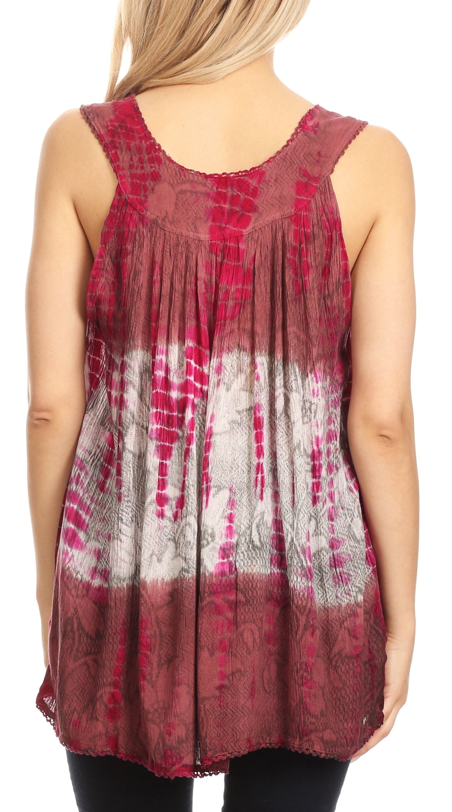 Sakkas Women's Tie Dye Floral Sequin Sleeveless Blouse - Concordia Style Boutique