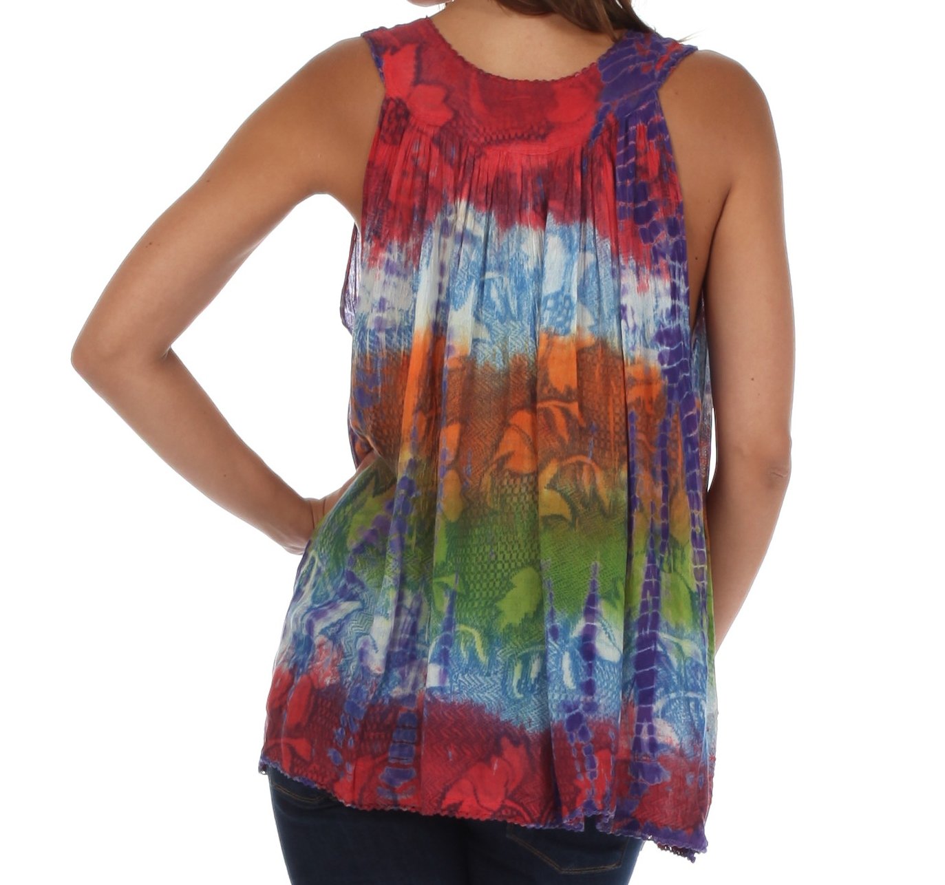 Sakkas Women's Tie Dye Floral Sequin Sleeveless Blouse - Concordia Style Boutique